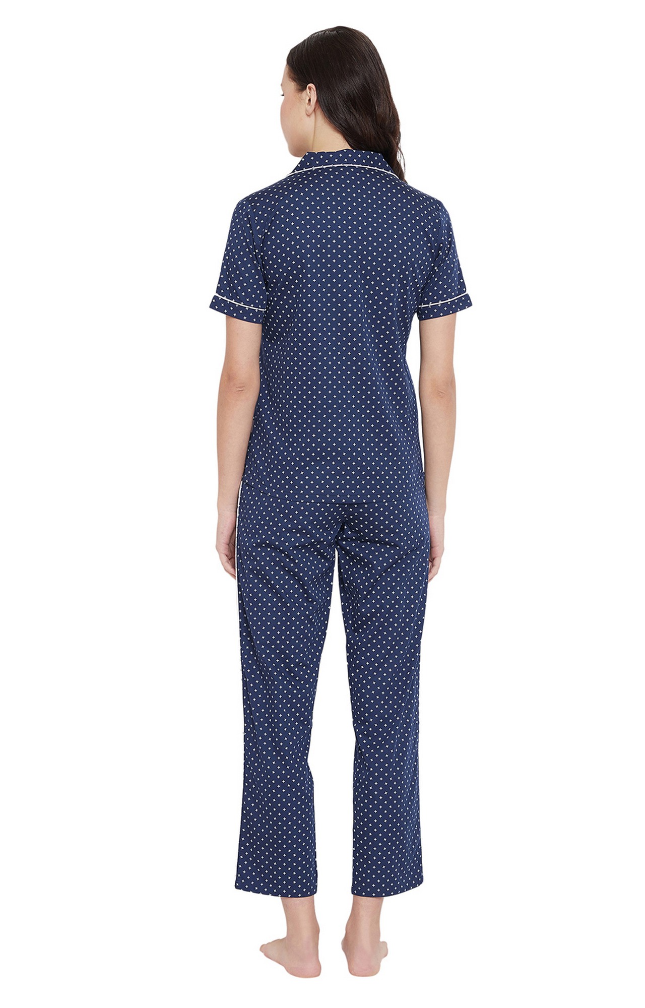 Crimsoune Club Navy Blue Printed Womens Night Suit