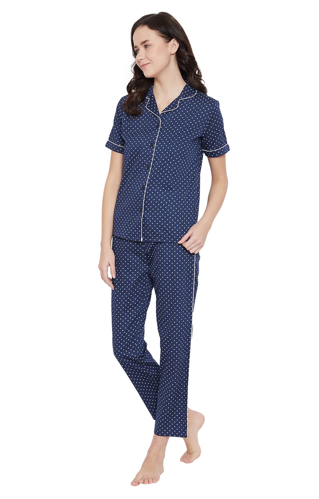 Crimsoune Club Navy Blue Printed Womens Night Suit