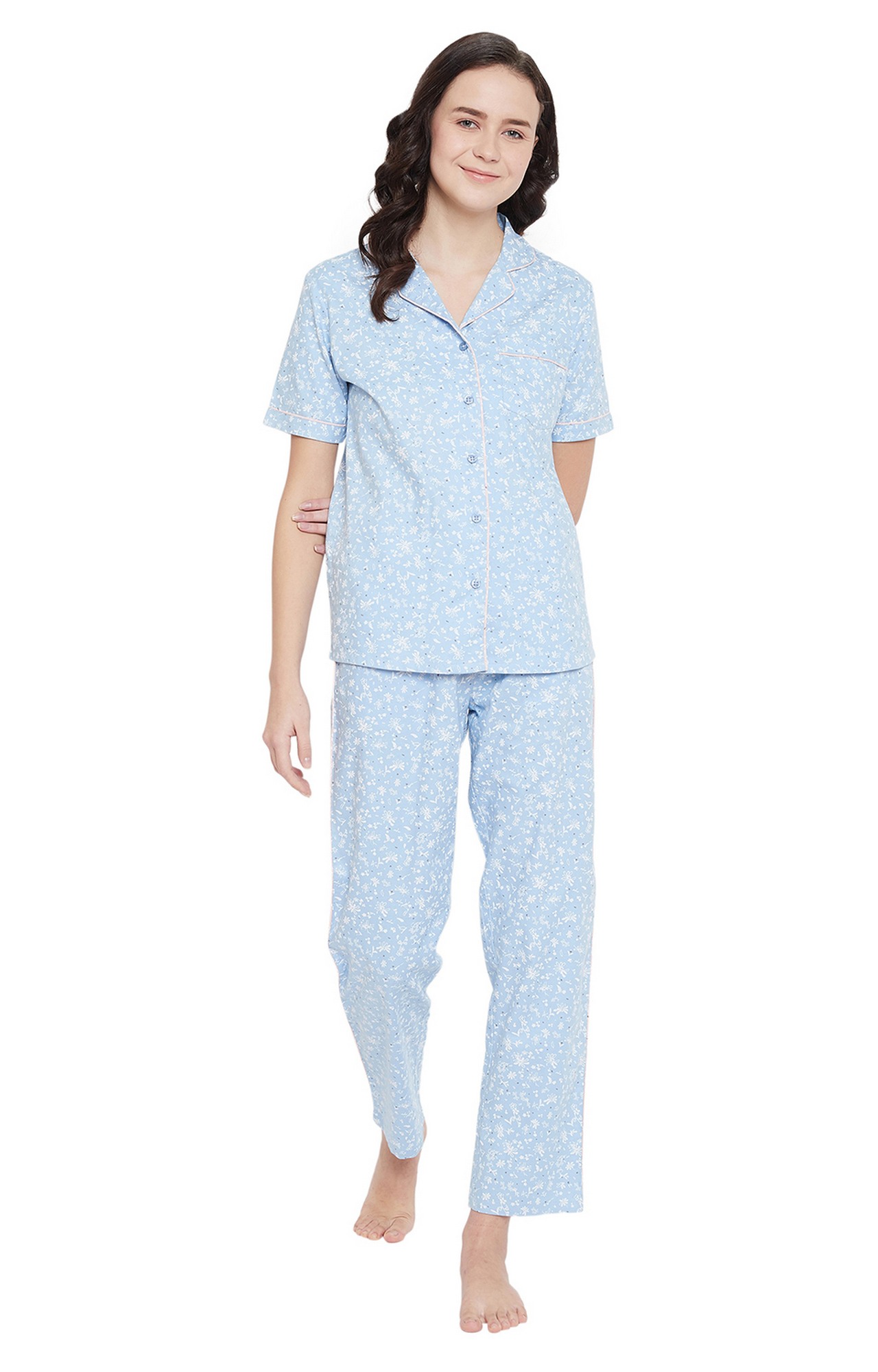 Crimsoune Club Blue Printed Womens Night Suit