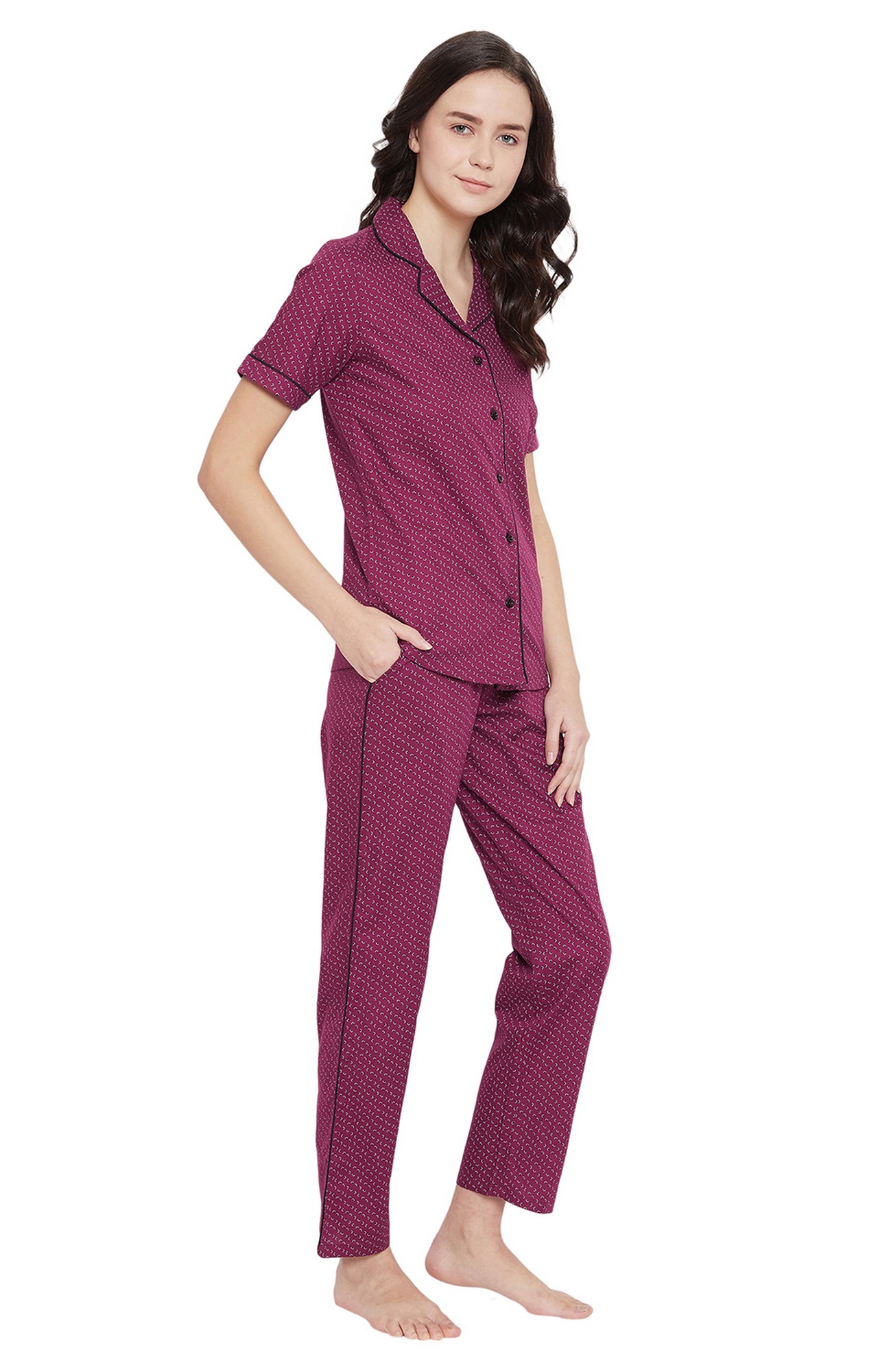 Crimsoune Club Purple Printed Womens Night Suit