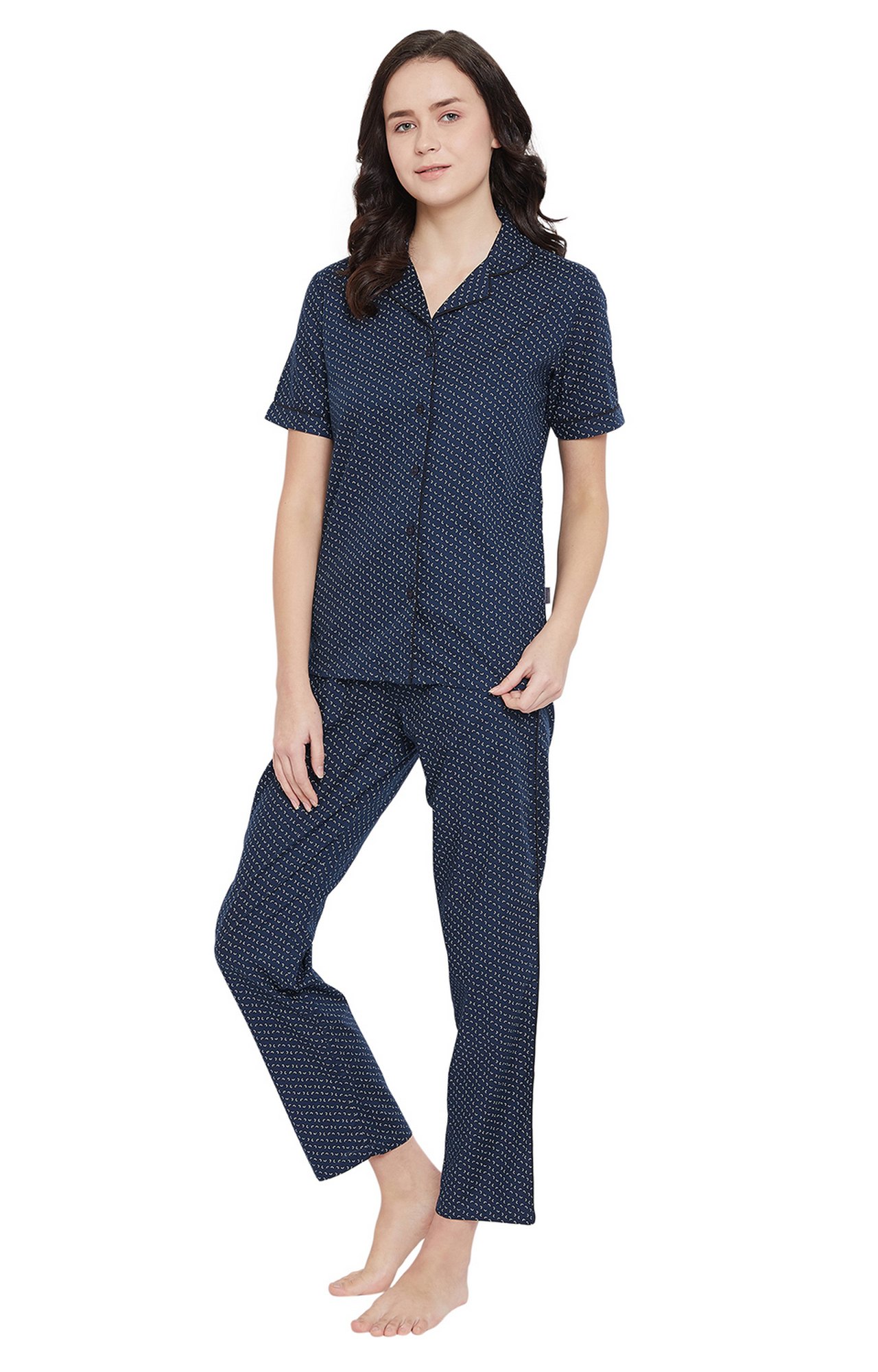 Crimsoune Club Navy Blue  Printed Womens Night Suit