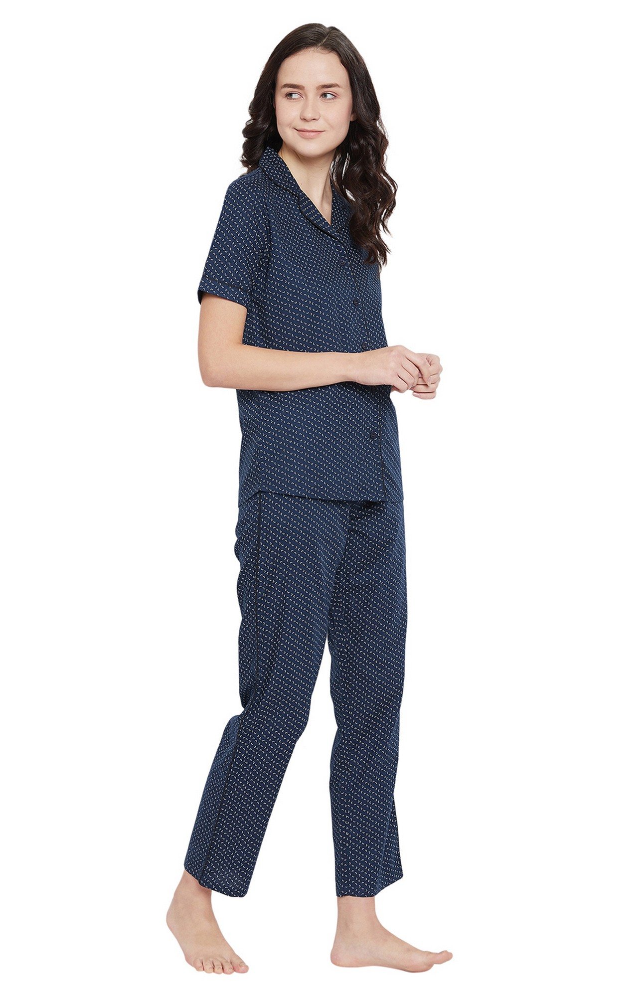 Crimsoune Club Navy Blue  Printed Womens Night Suit