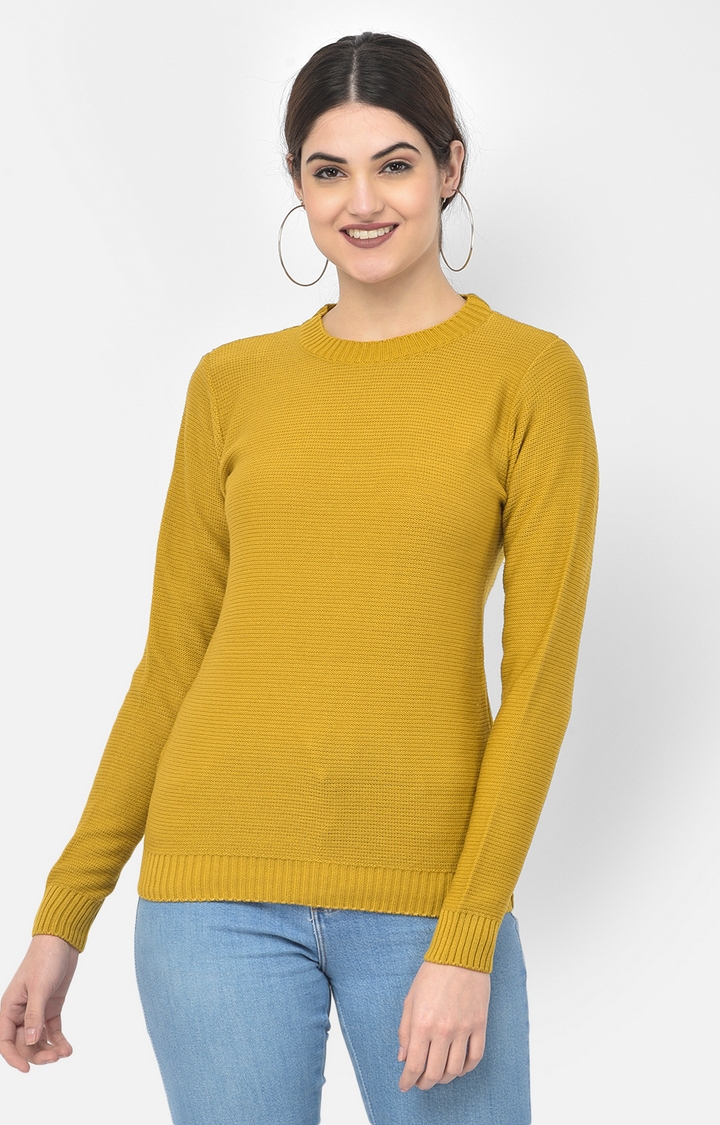 Crimsoune Club | Yellow Solid Sweaters 0