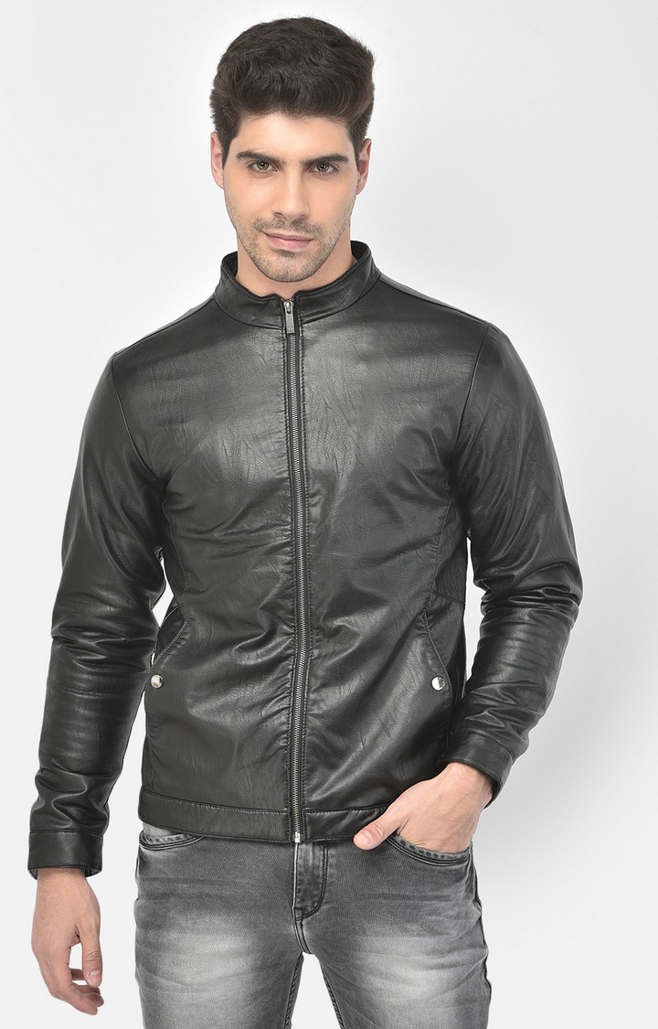 Black Solid Leather Jacket