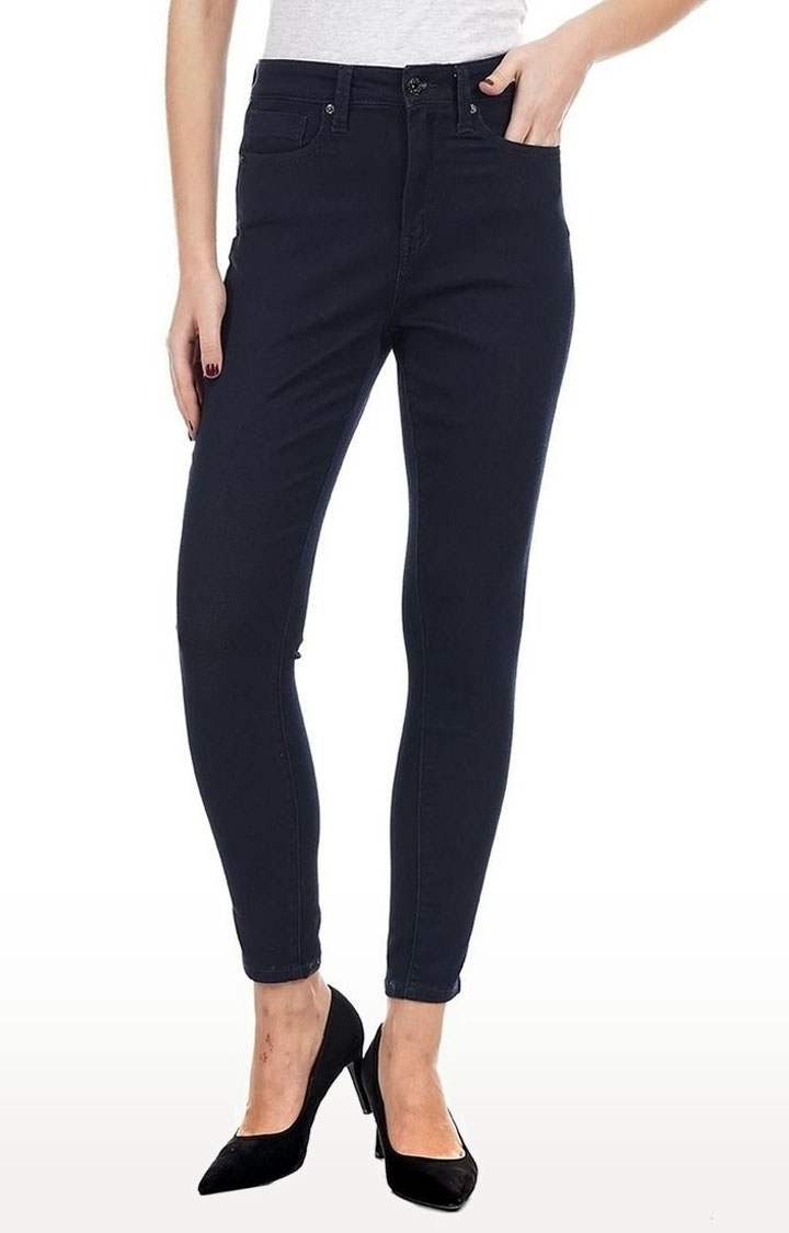 Women's Blue Cotton Blend Skinny Jeans