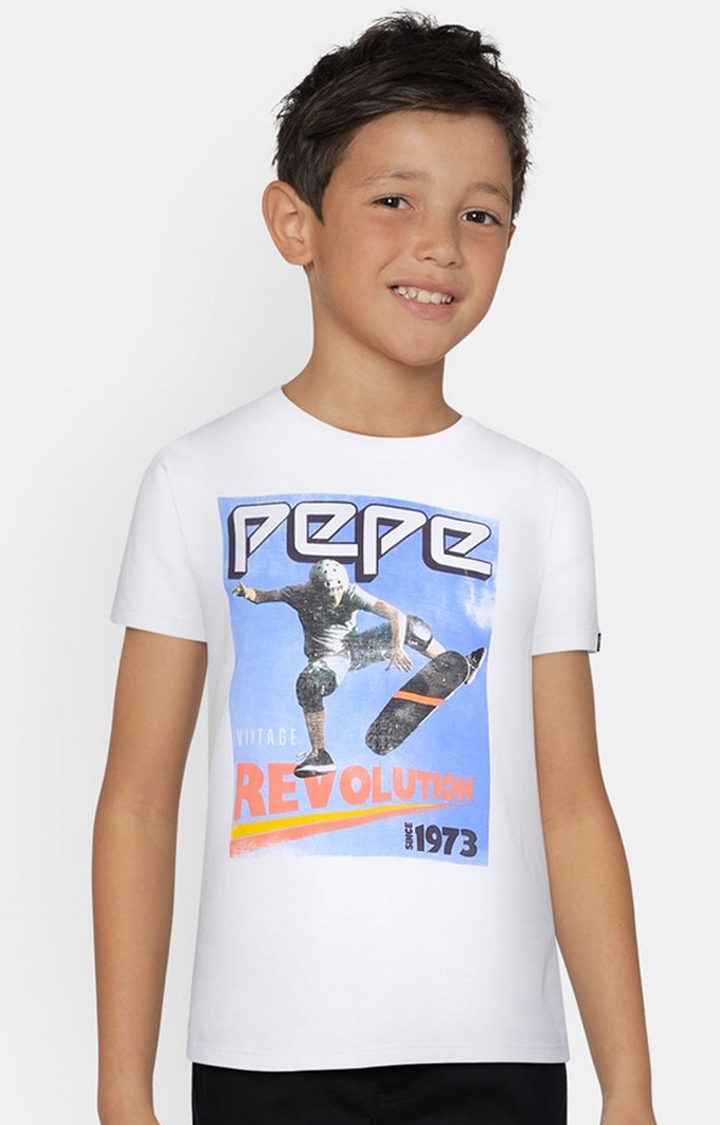Pepe Jeans | Boys White Printed T-Shirts 0