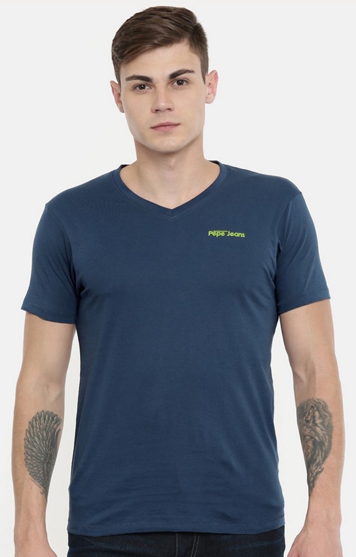 Pepe Jeans | Men's Blue Solid T-Shirts 0