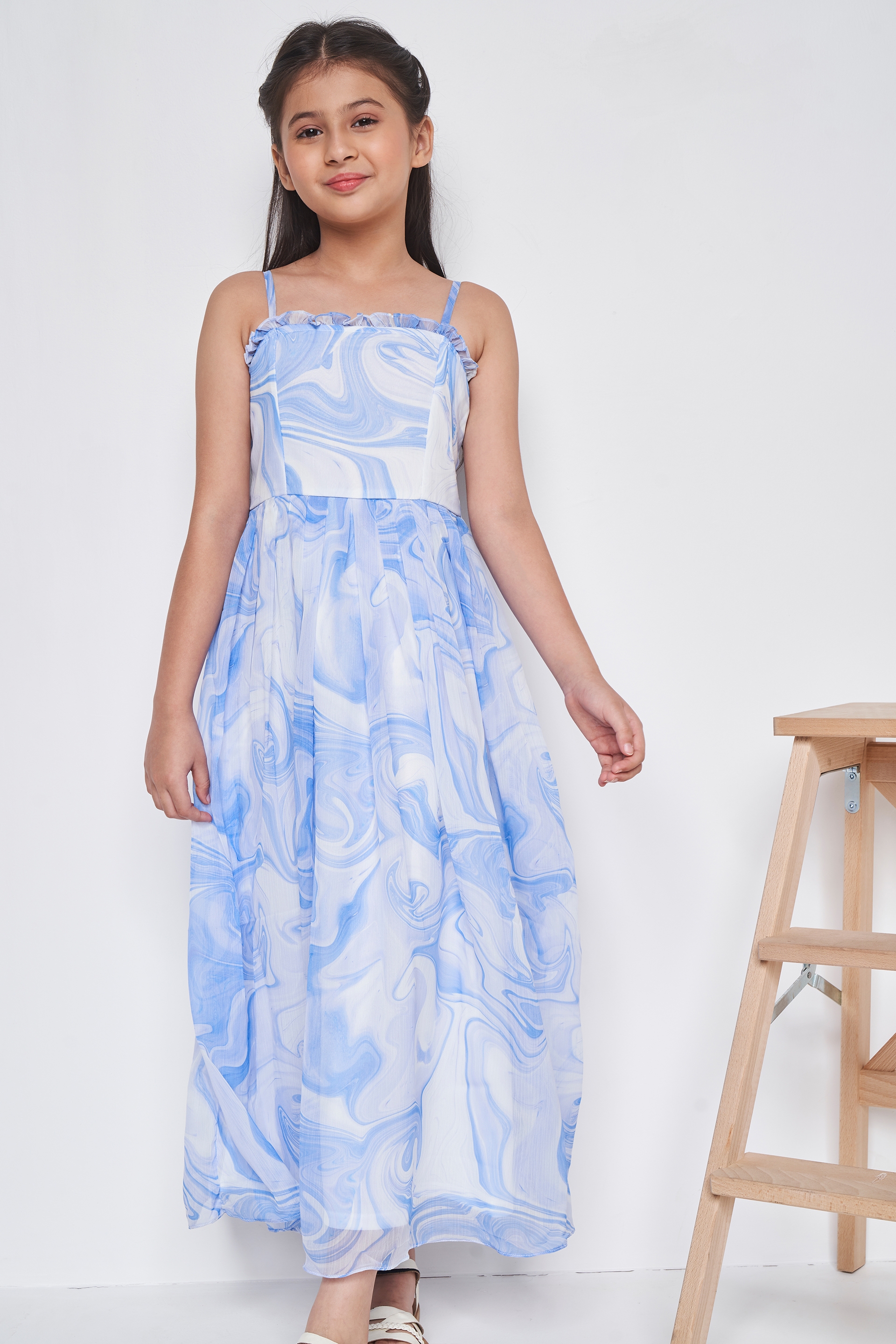 AND | AND Girl Flared Wht/Blu Gown 0