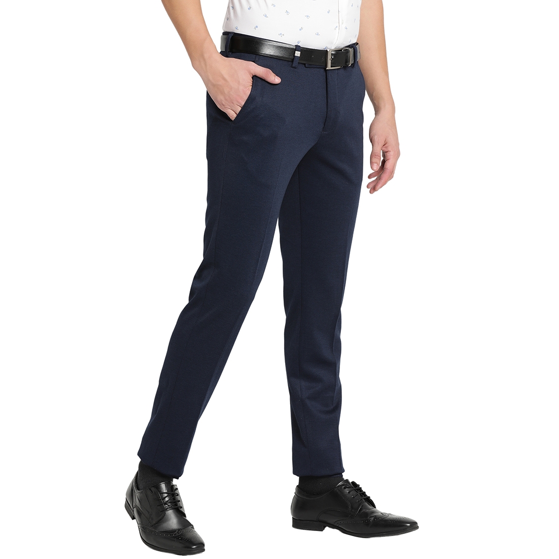 Turtle Men Navy Blue Narrow Fit Self Design Casual Trousers