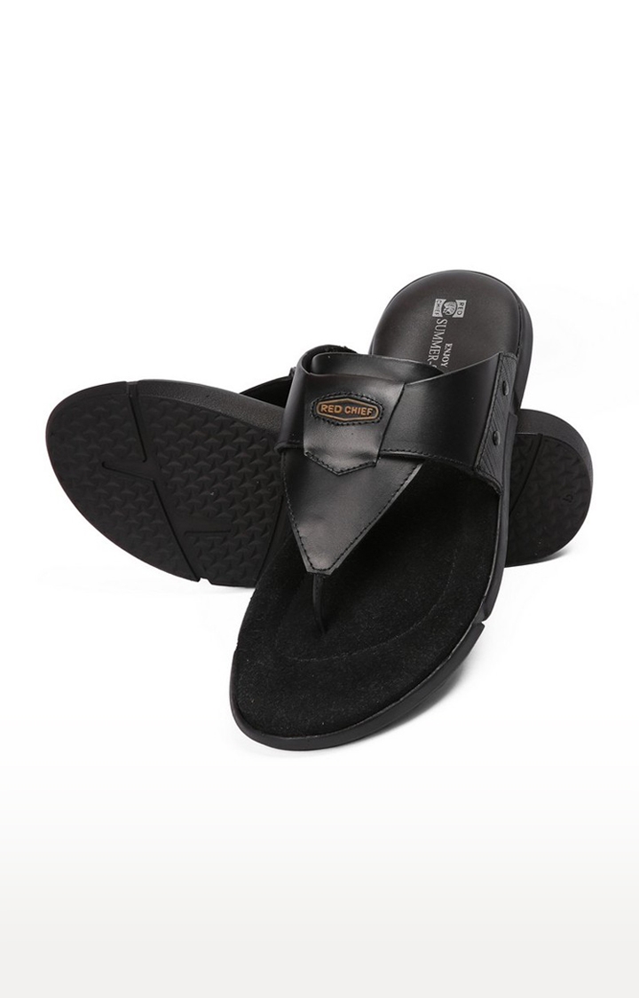 RED CHIEF | Men's Black Leather Slippers 5