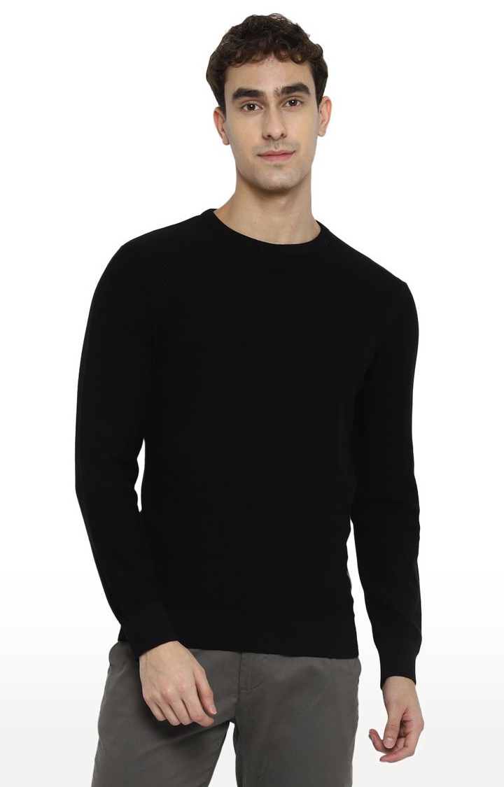 RED CHIEF | Men's Black Cotton Solid Blend Sweaters 0