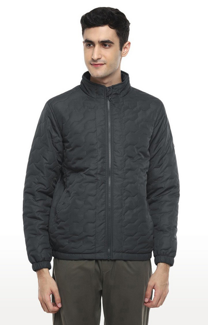 Men's Grey Solid Cotton Blend Front Open Jackets