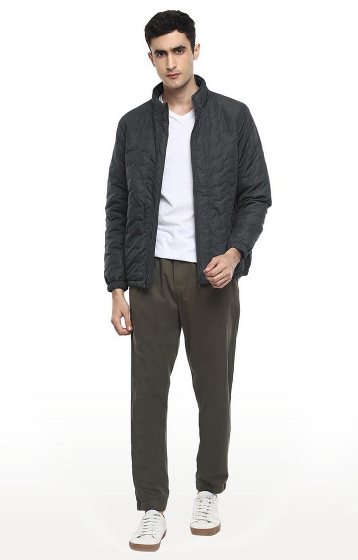 Men's Grey Solid Cotton Blend Front Open Jackets