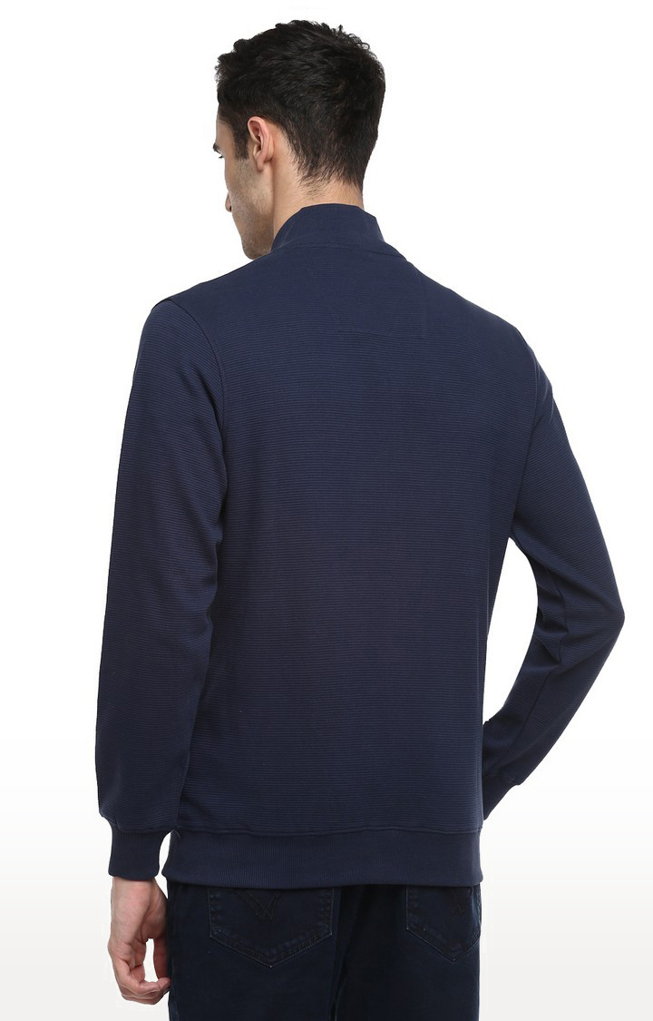 Men's Blue Solid Cotton Blend Sweatshirts