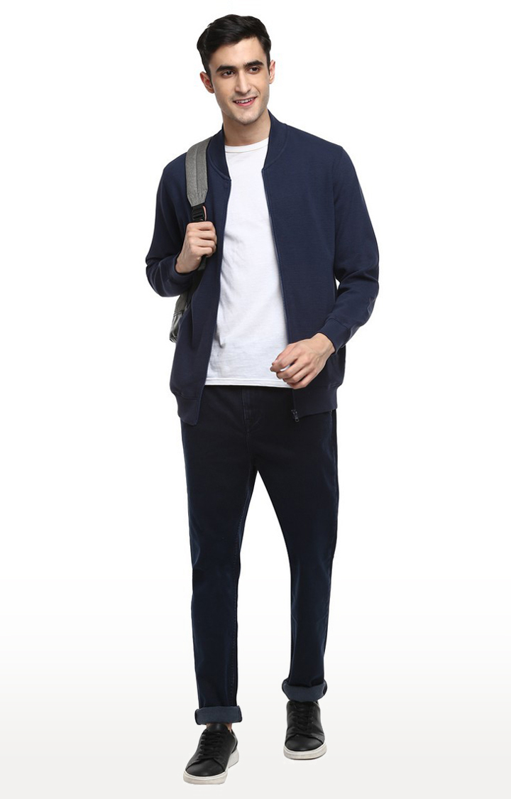 Men's Blue Solid Cotton Blend Sweatshirts