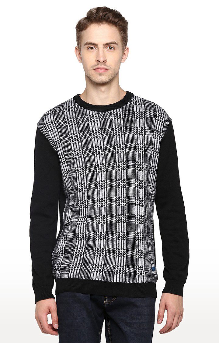 Men's Black Cotton Blend Sweaters