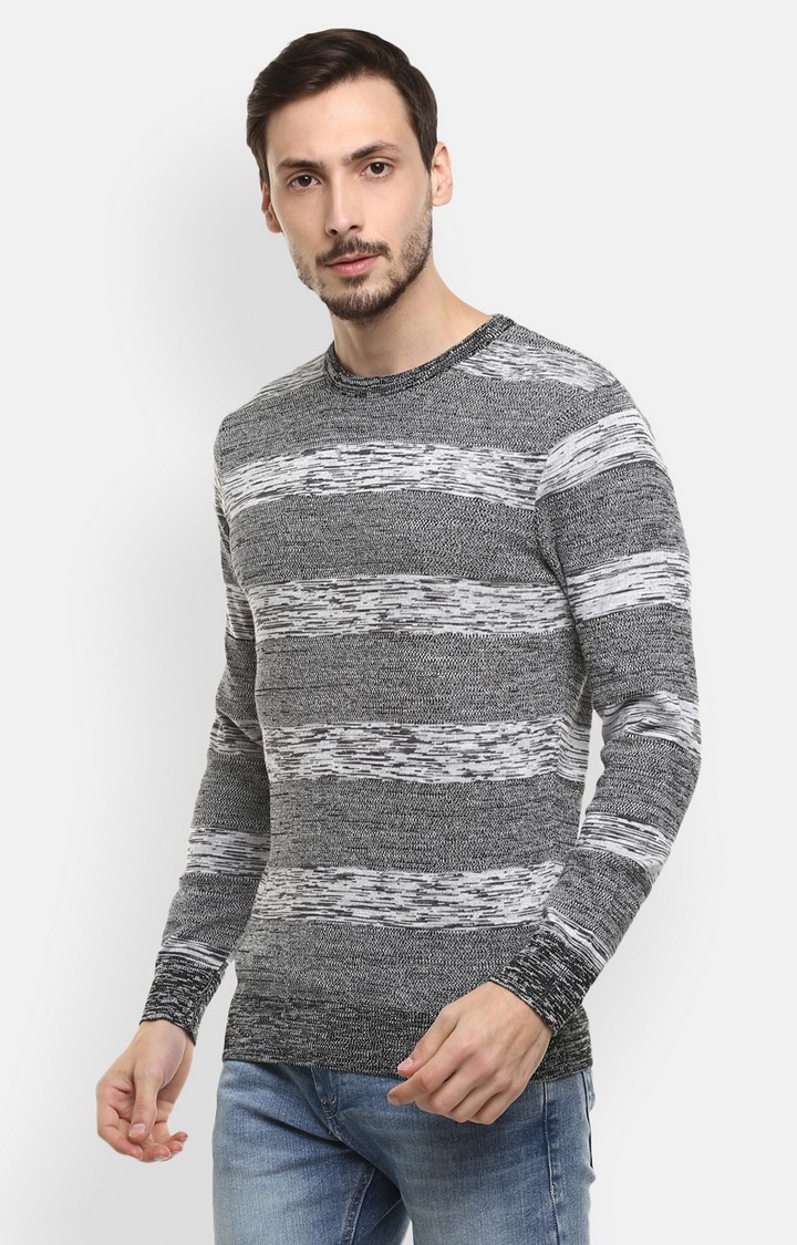 RED CHIEF | Men's Grey Cotton Blend Striped Sweaters 2