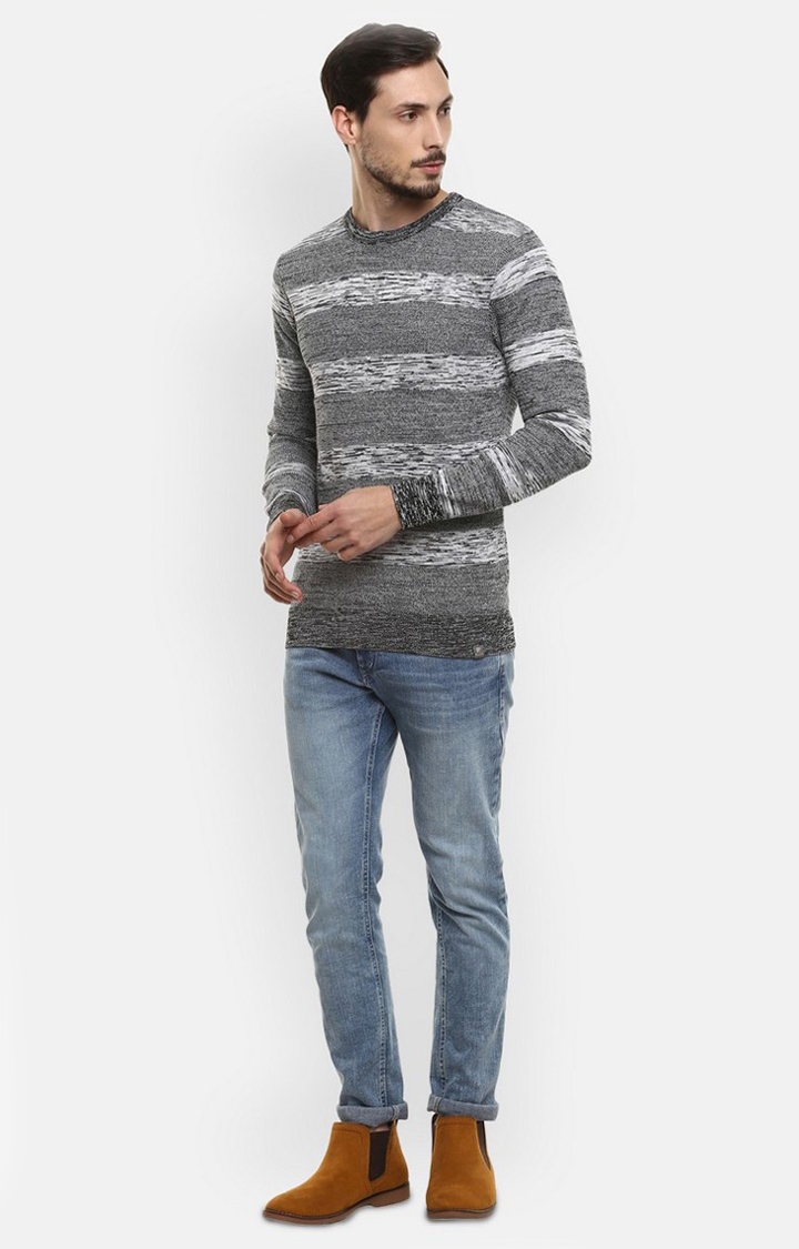 RED CHIEF | Men's Grey Cotton Blend Striped Sweaters 1