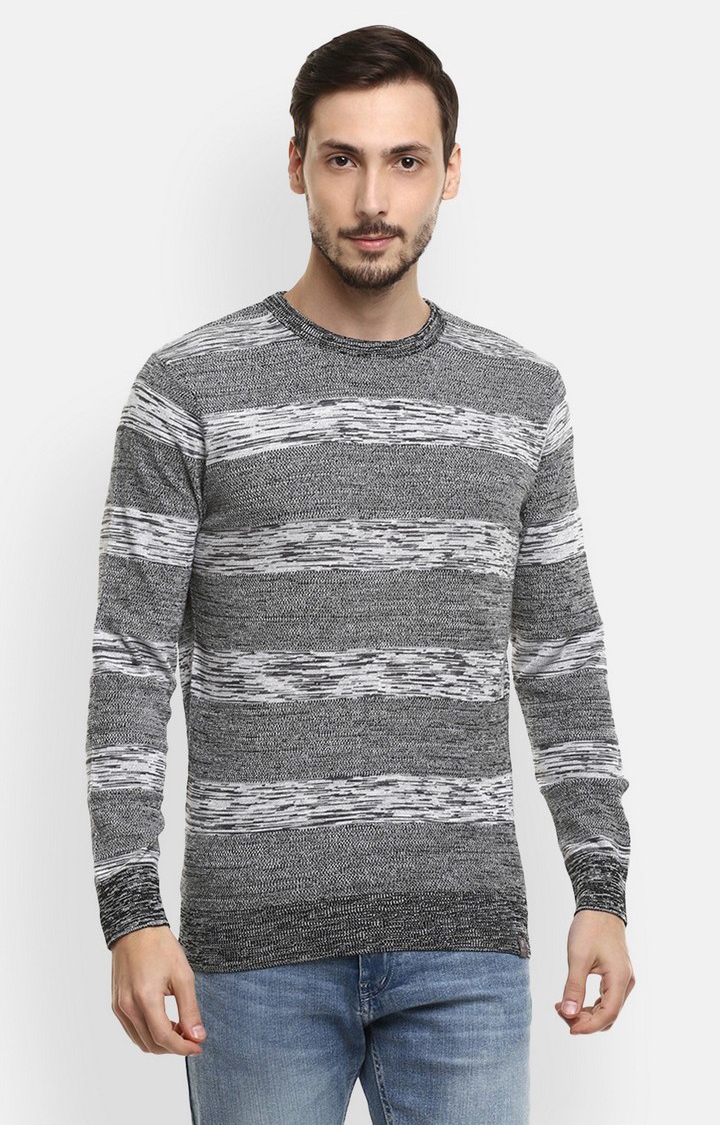 RED CHIEF | Men's Grey Cotton Blend Striped Sweaters 0