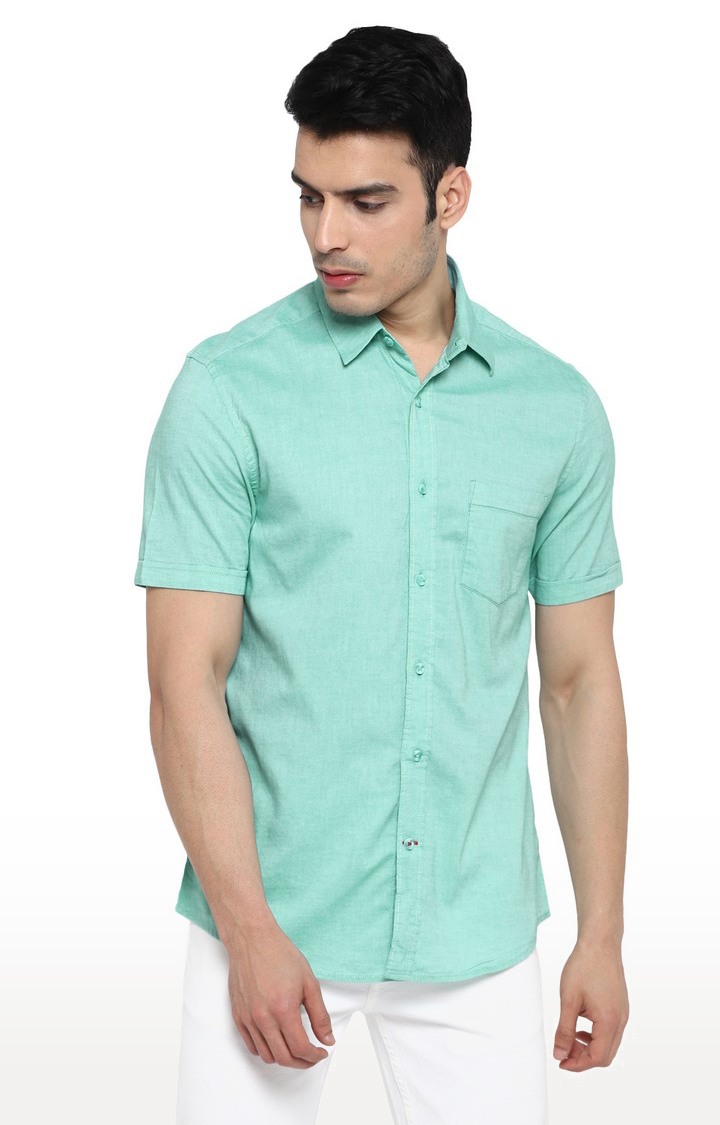 Men s Green Solid Cotton Casual Shirts