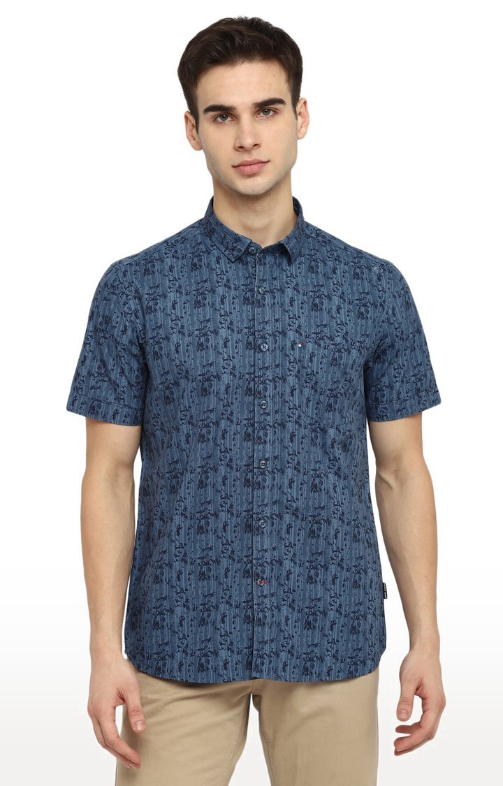RED CHIEF | Men's Blue Printed Cotton Casual Shirts 0