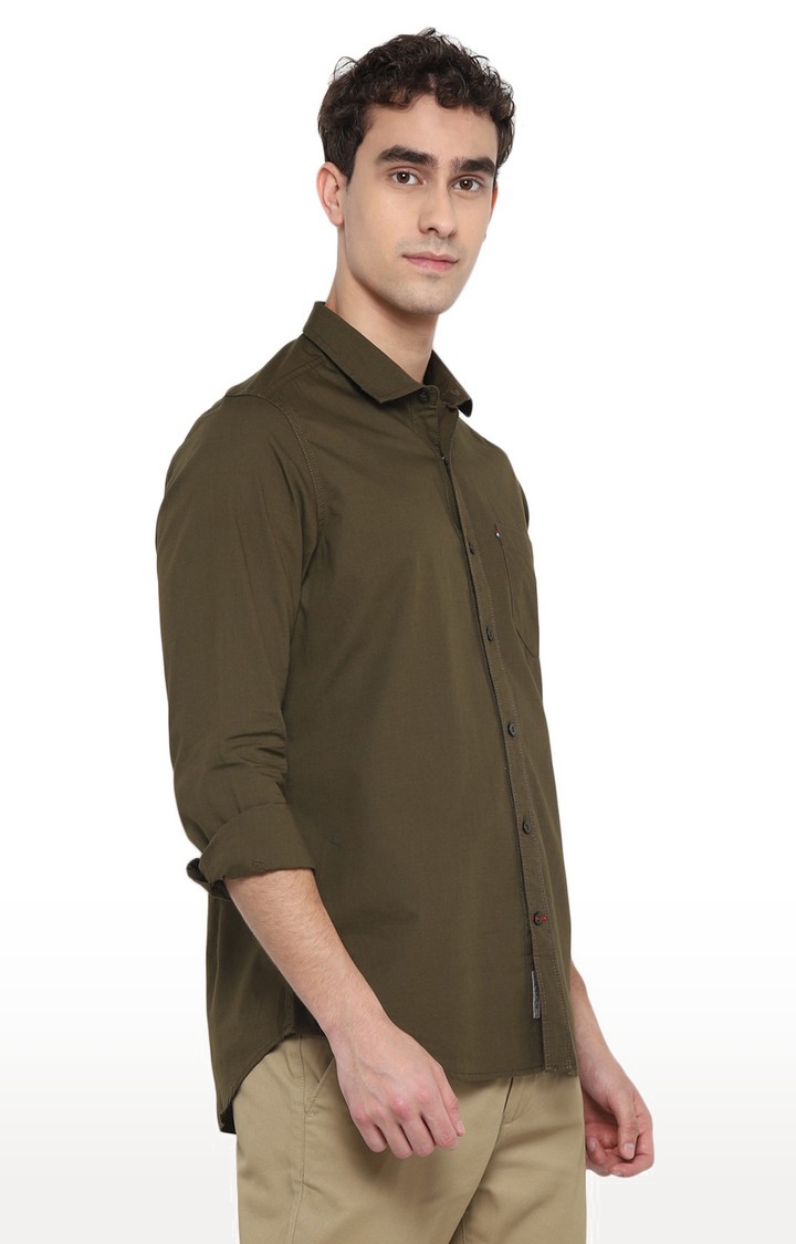 RED CHIEF | Men's Green Solid Cotton Casual Shirts 1