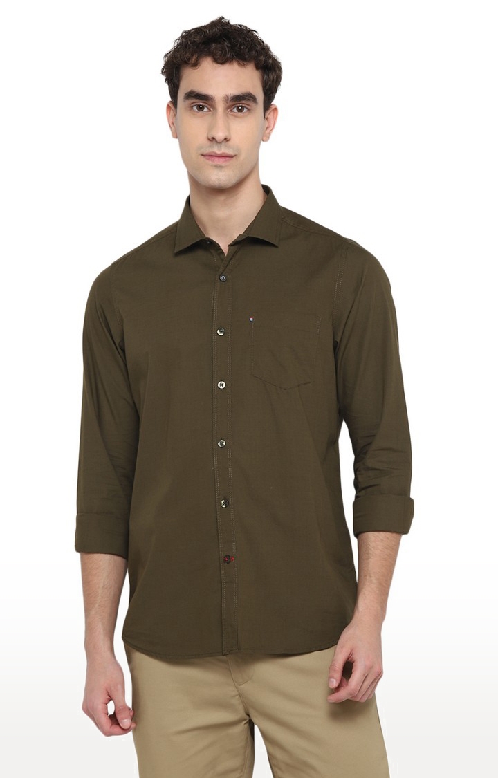 RED CHIEF | Men's Green Solid Cotton Casual Shirts 0