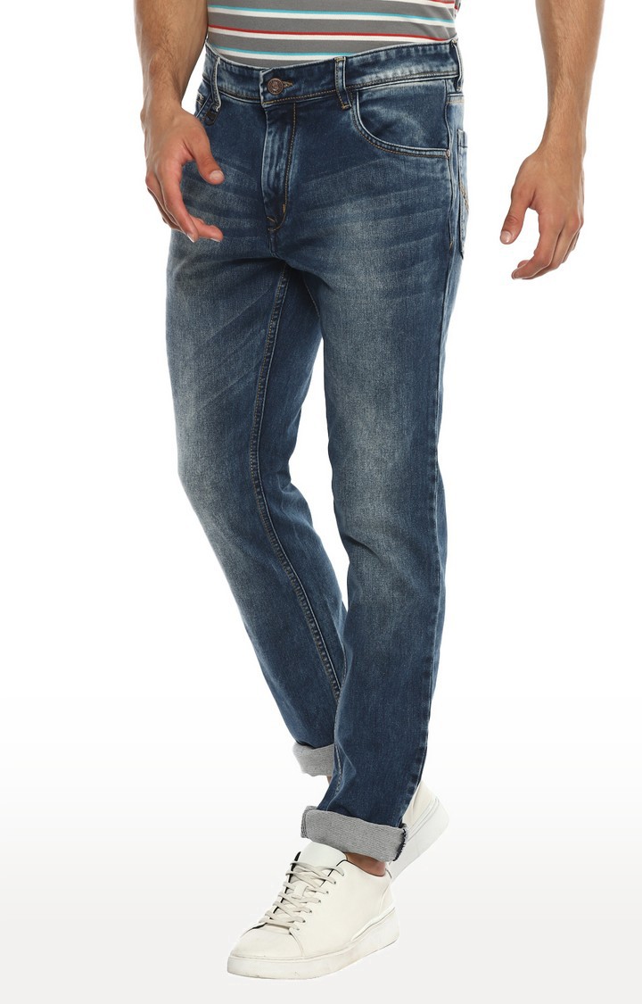 Men s Blue Cotton Blend Comfort Jeans