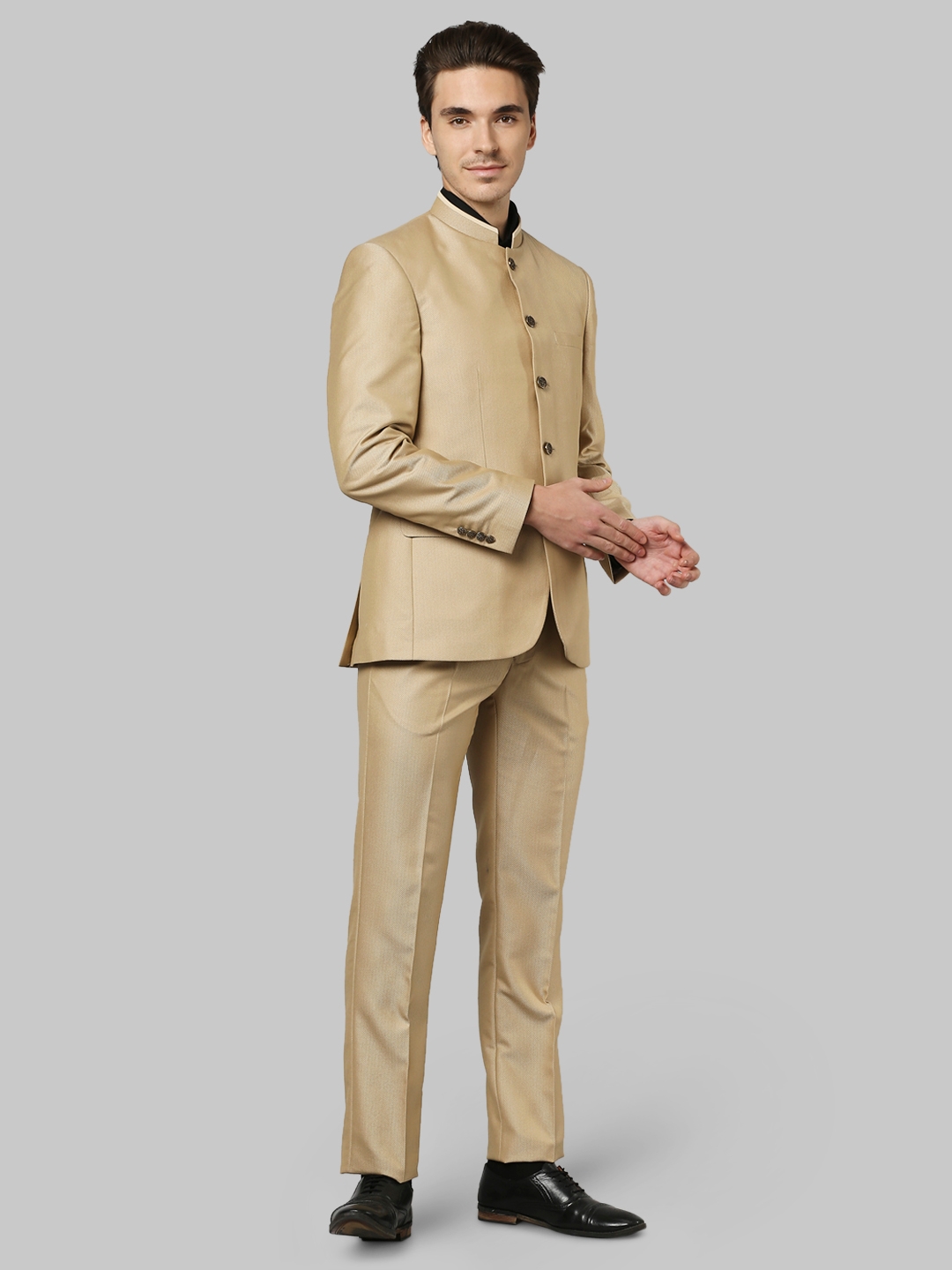 Heathered Light Brown Cross Placket Bandhgala Suit | Jodhpuri suits for  men, Blazer and shorts, Timeless fashion