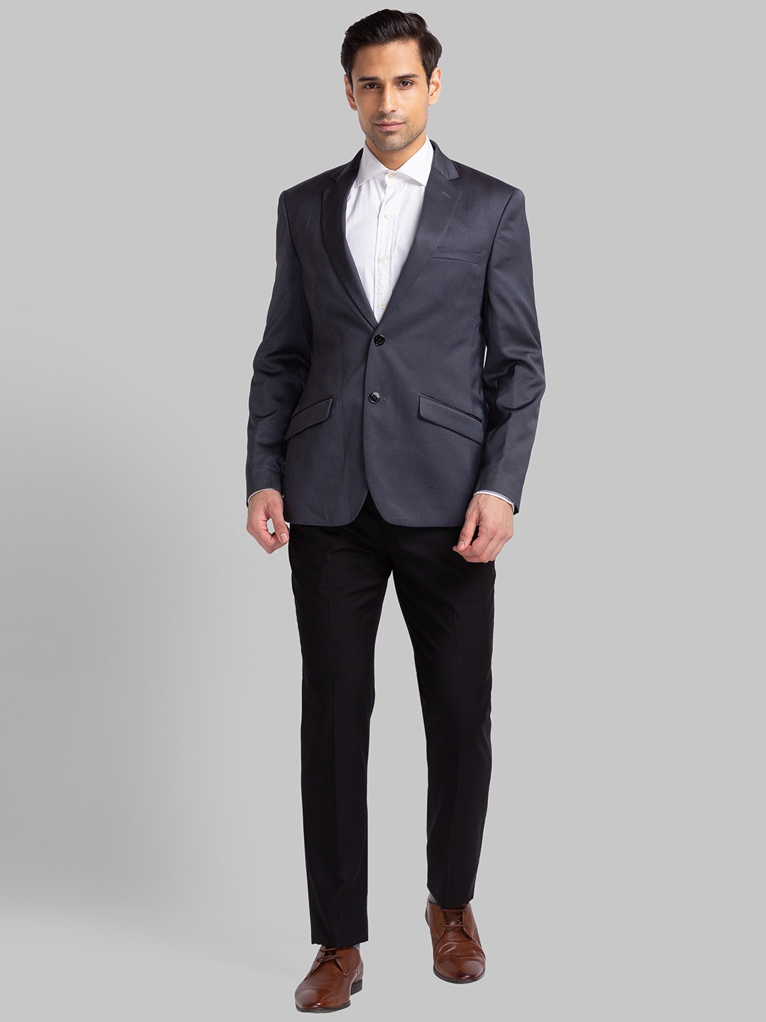 Park Avenue Men Grey Regular Fit Structure Terylene Rayon Blend Suit