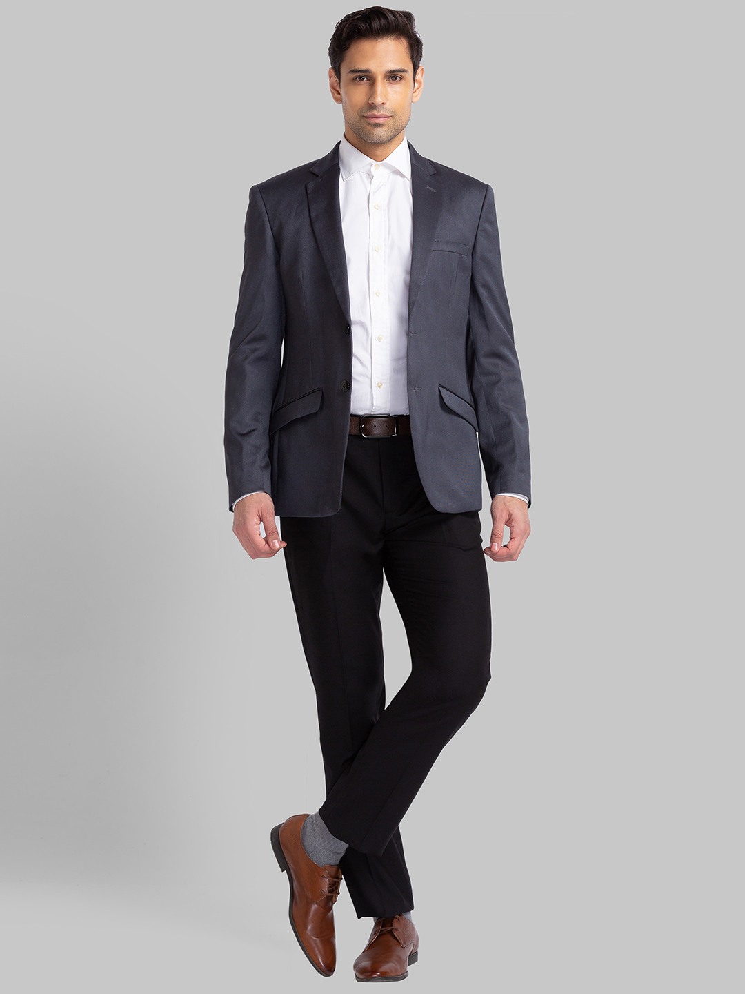 Park Avenue Men Grey Regular Fit Structure Terylene Rayon Blend Suit