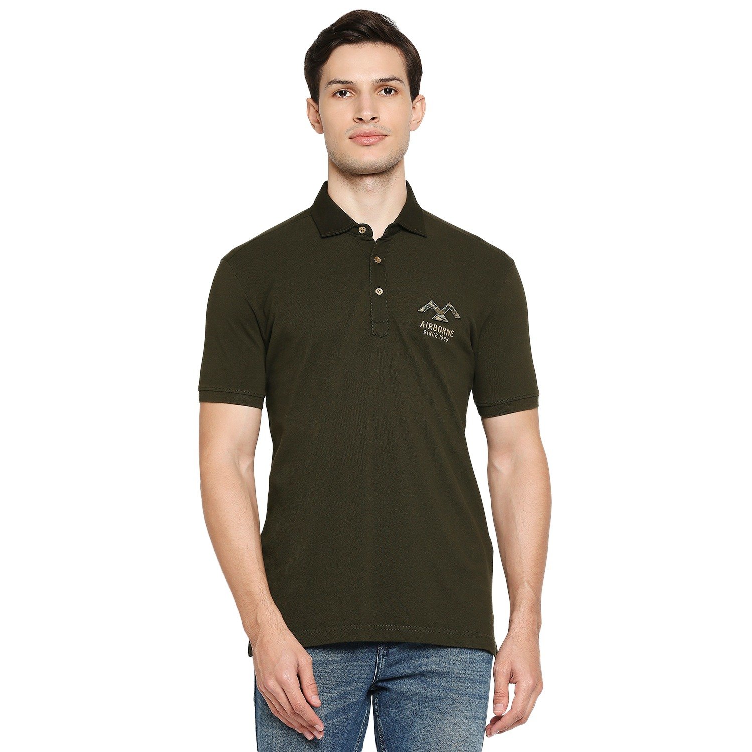 Mufti Authentic Casual Slim Fit Badged Solid Pique T-Shirt