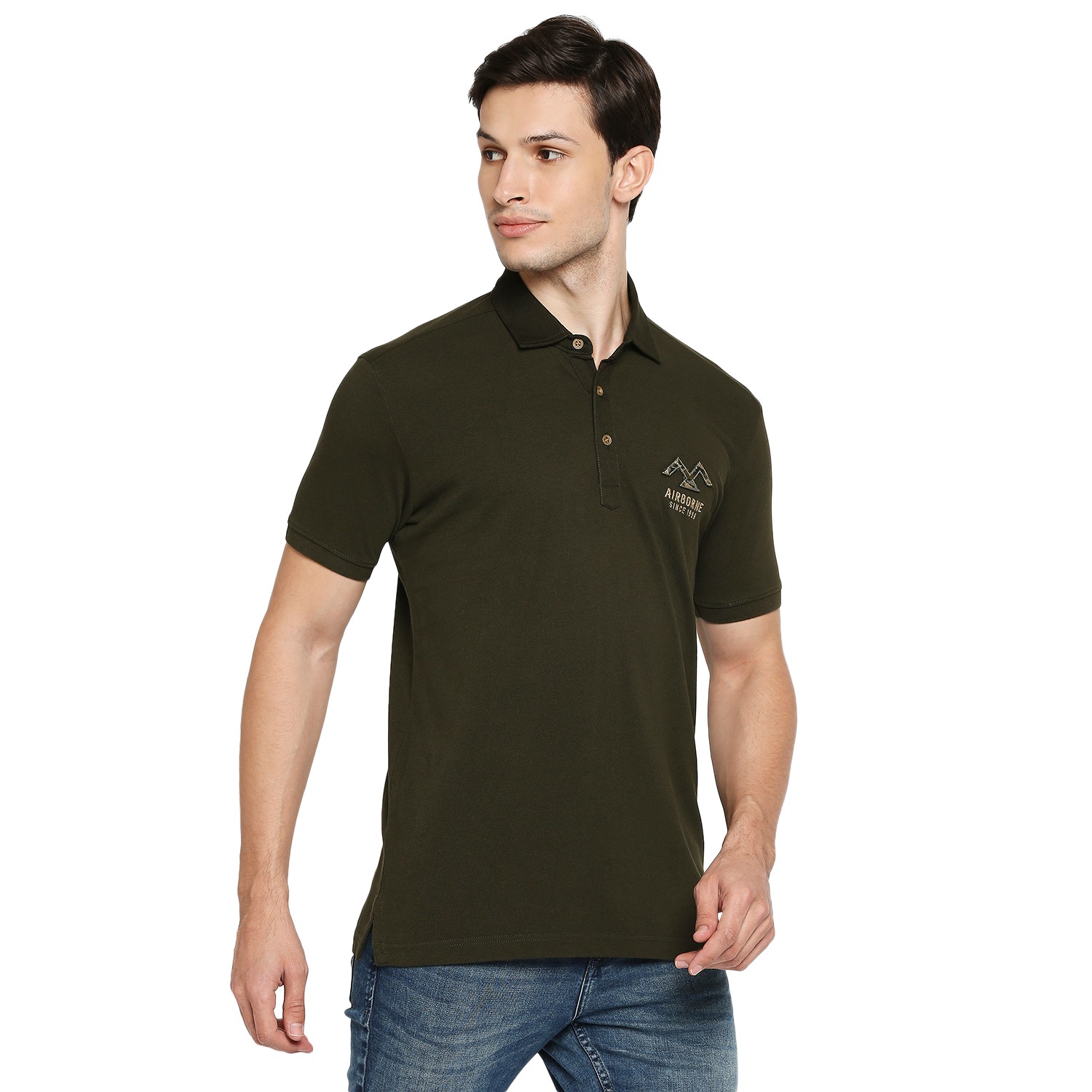 Mufti Authentic Casual Slim Fit Badged Solid Pique T-Shirt