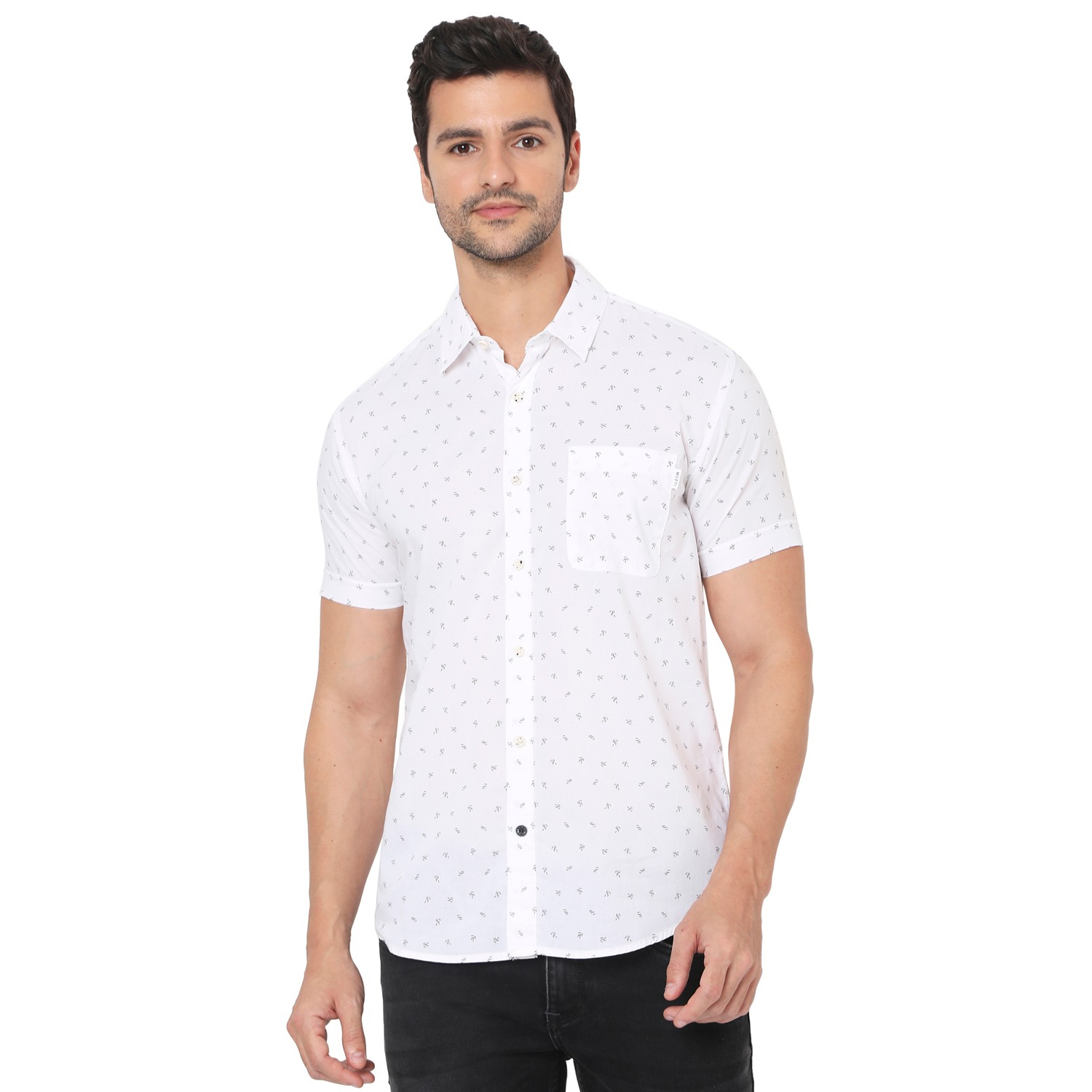 Slim Fit Textured Print Relaxed Casual Half Sleeve Shirt