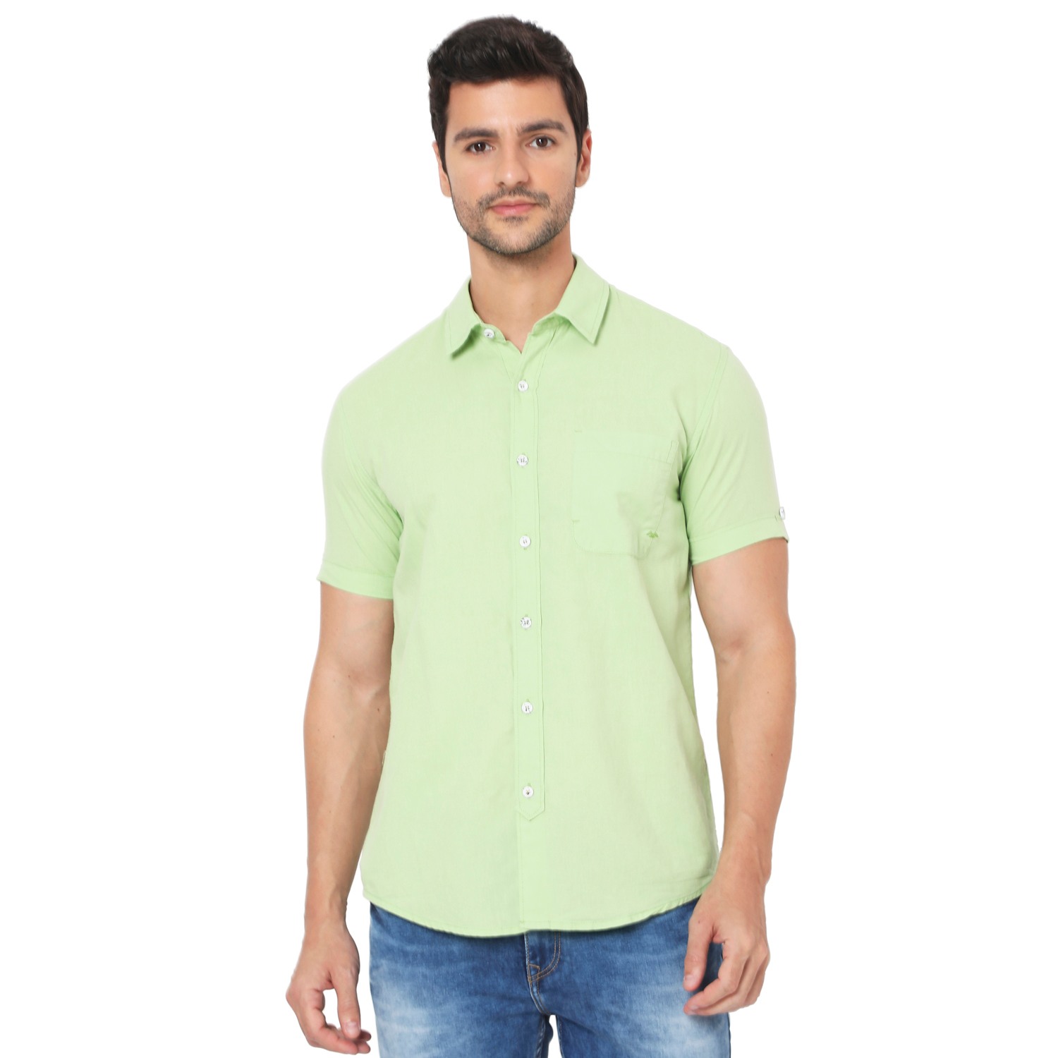 Slim Fit Plain Relaxed Casual Half Sleeve Shirt