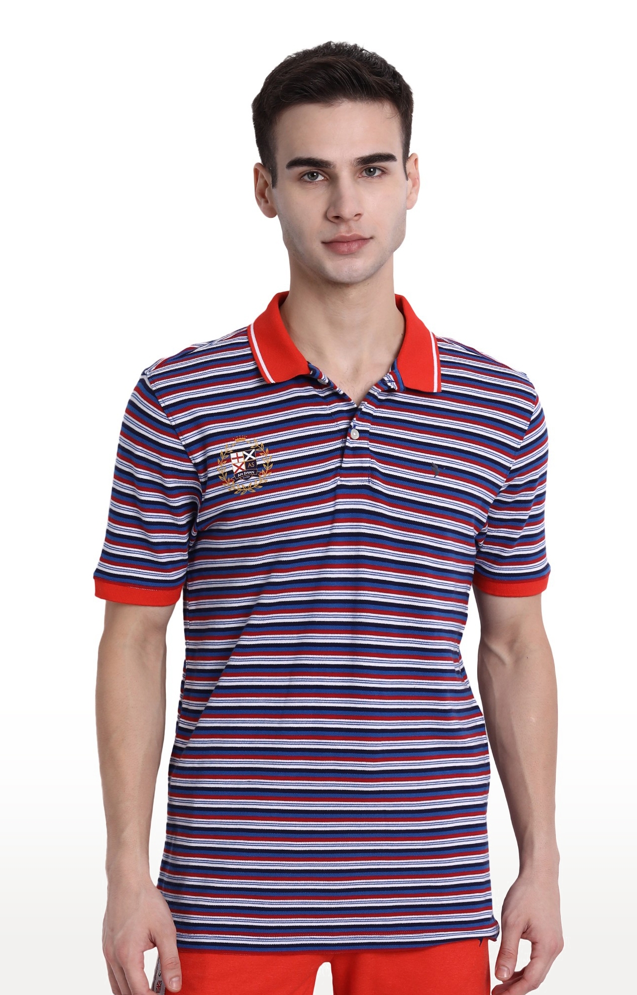 Am Swan | Men's Blue Cotton Striped Polo T-Shirt