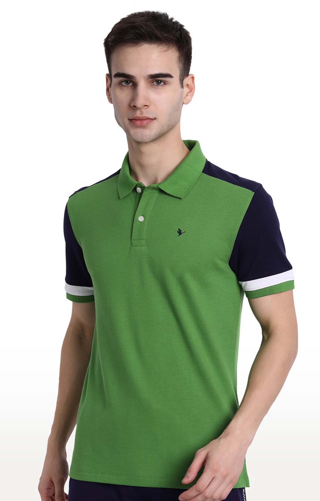 Men's Green Cotton Blend Solid Polo T-Shirt