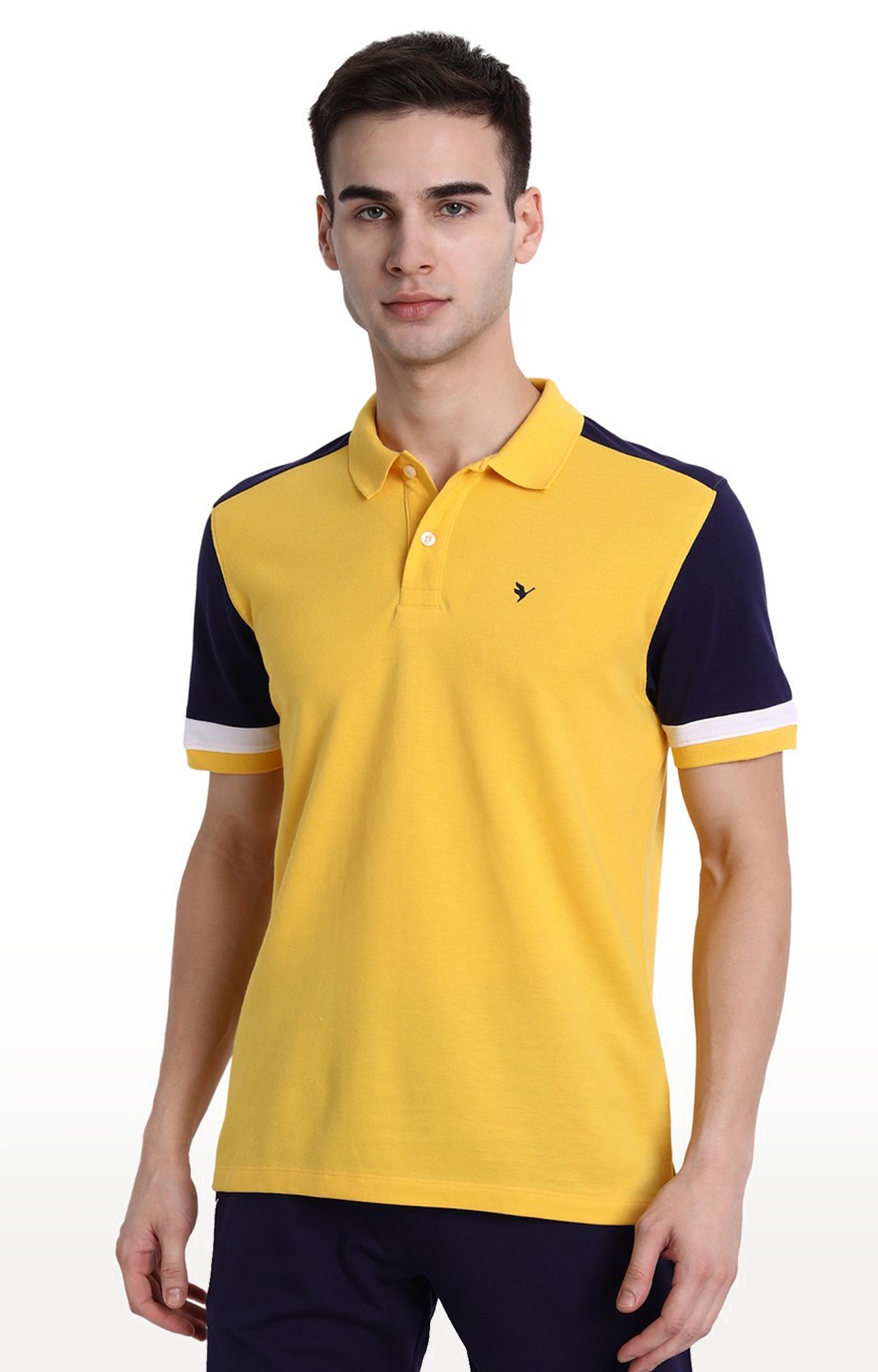 Am Swan | Men's Yellow Cotton Blend Solid Polo T-Shirt