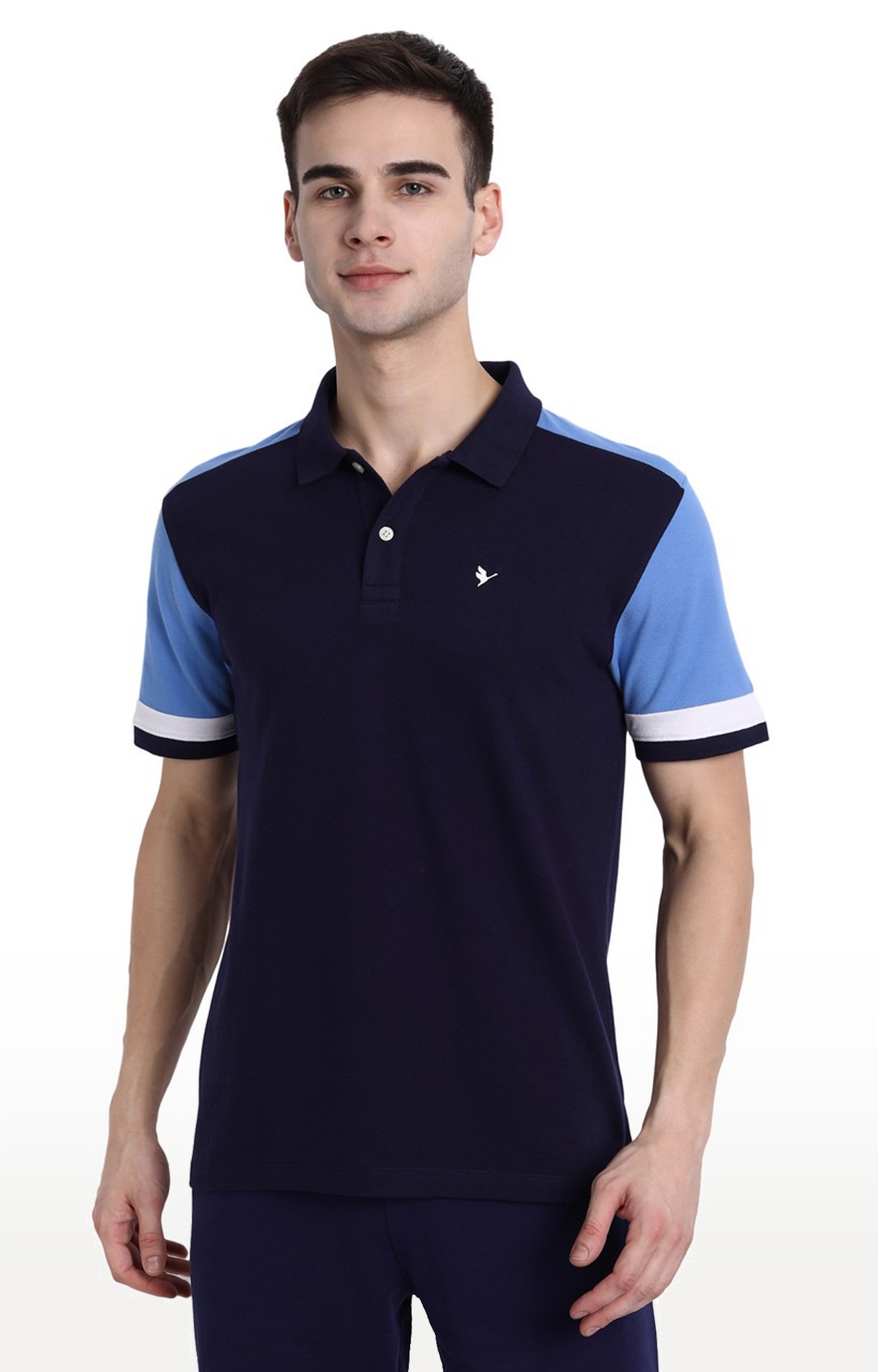 Men's Blue Cotton Blend Solid Polo T-Shirt