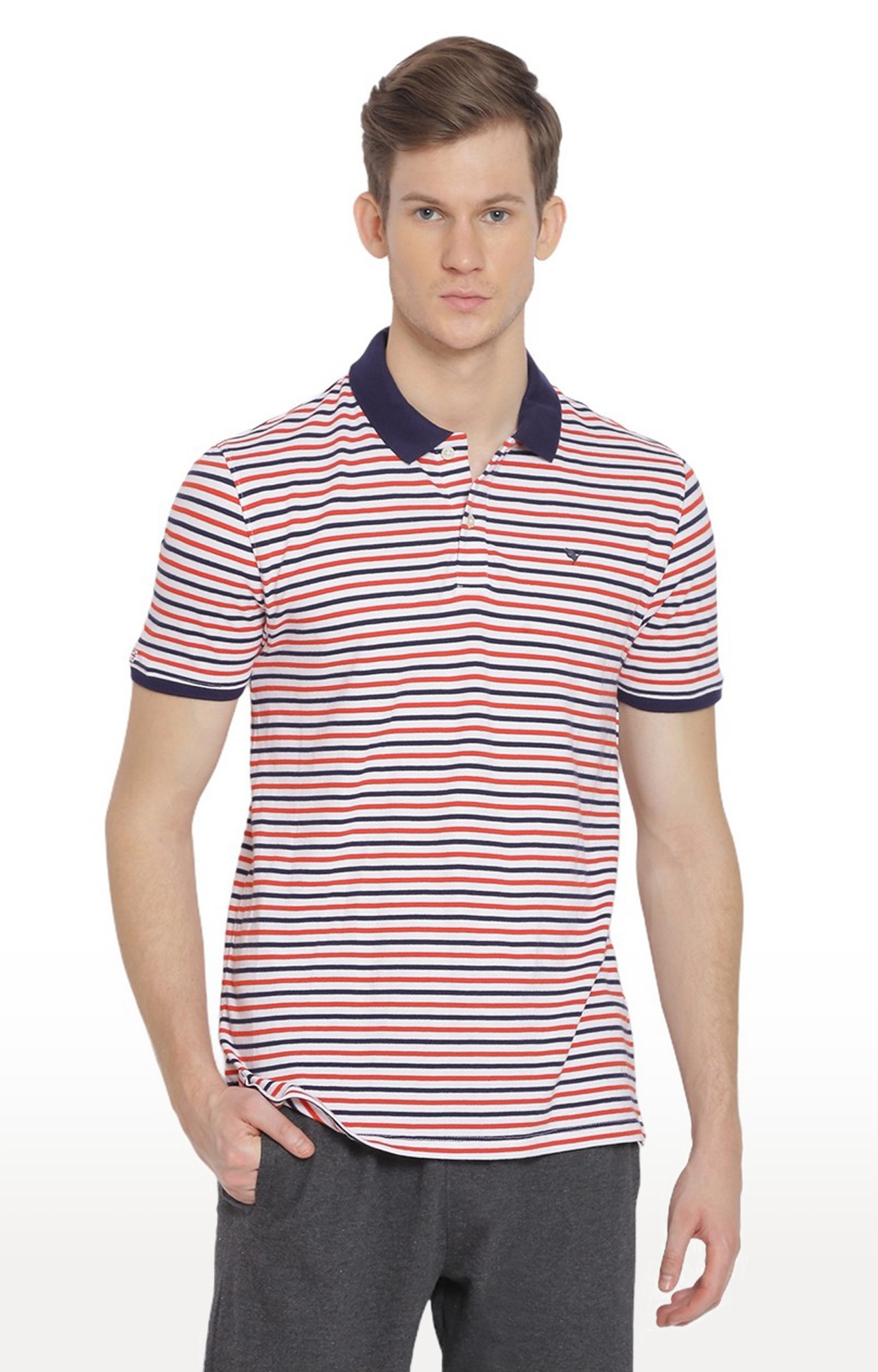 Am Swan | Men's Multicolour Cotton Striped Polo T-Shirt