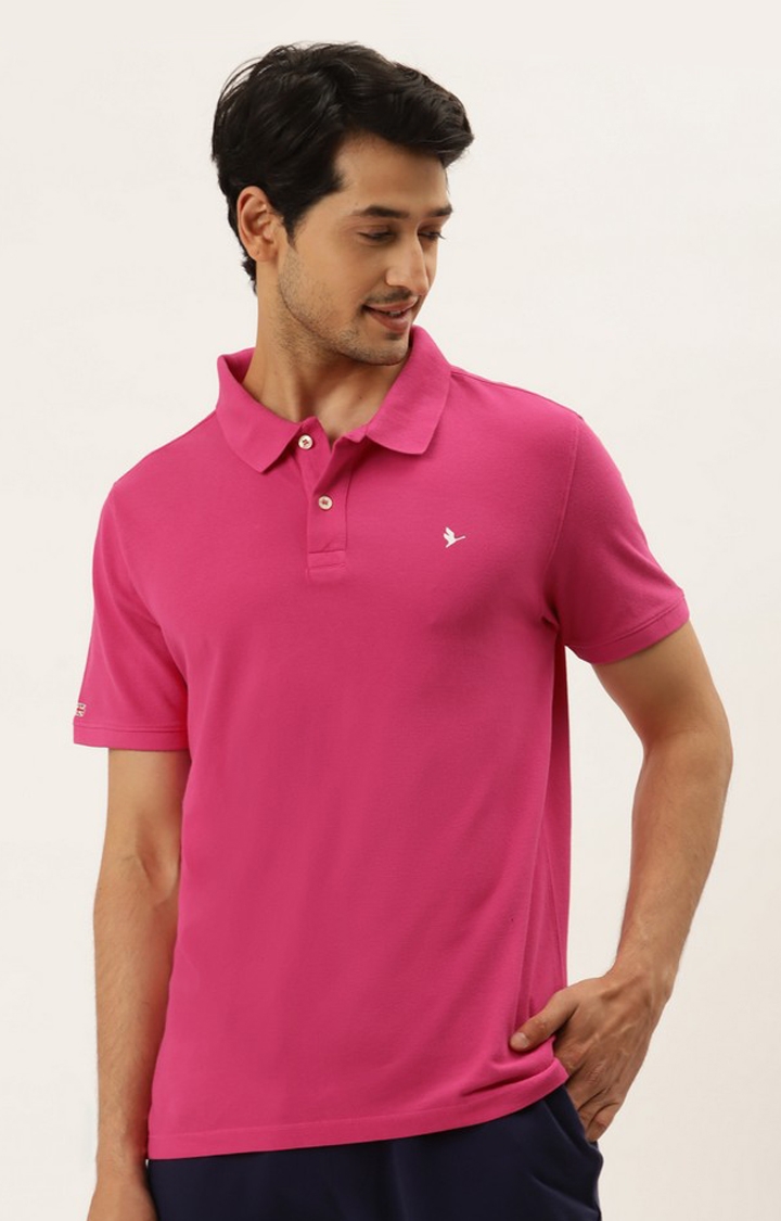 Am Swan | Men's Pink Cotton Solid Polo T-Shirt