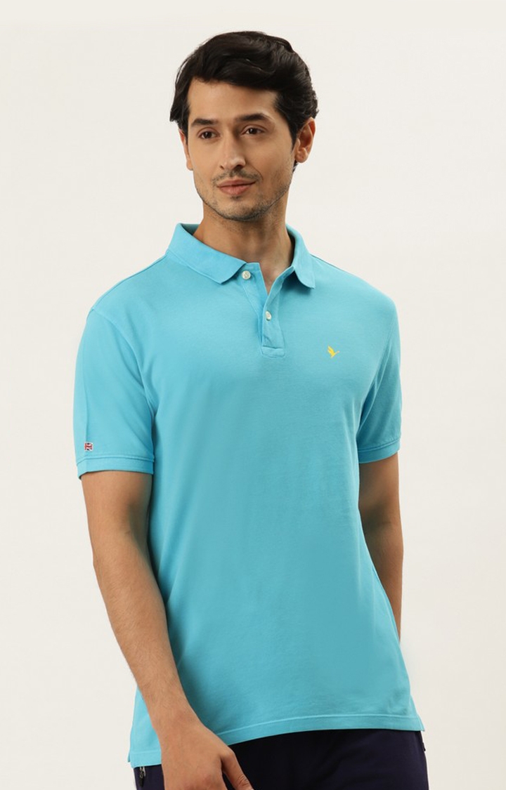 Am Swan | Men's Blue Cotton Solid Polo T-Shirt