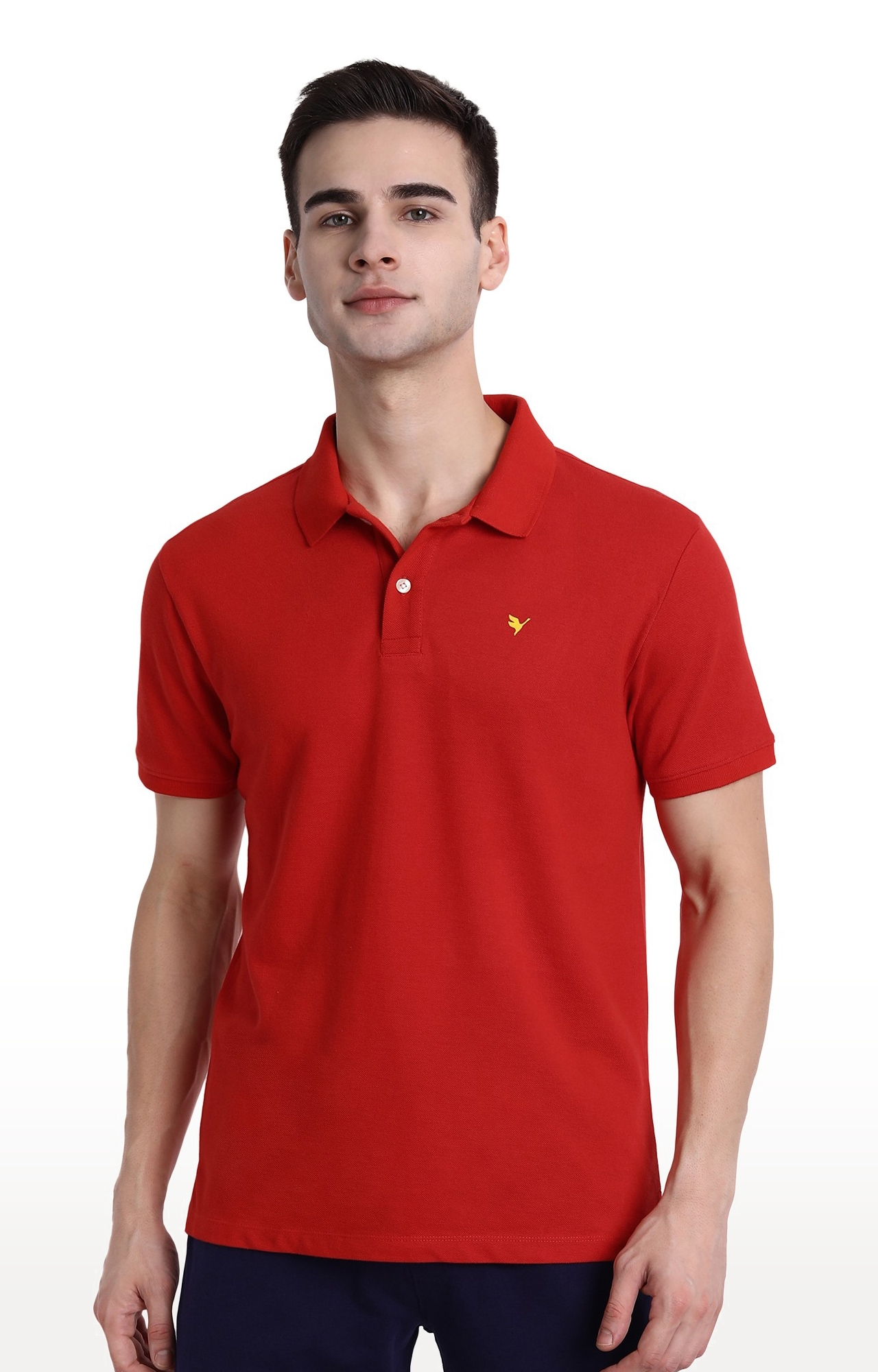 Men's Red Cotton Blend Solid Polo T-Shirt
