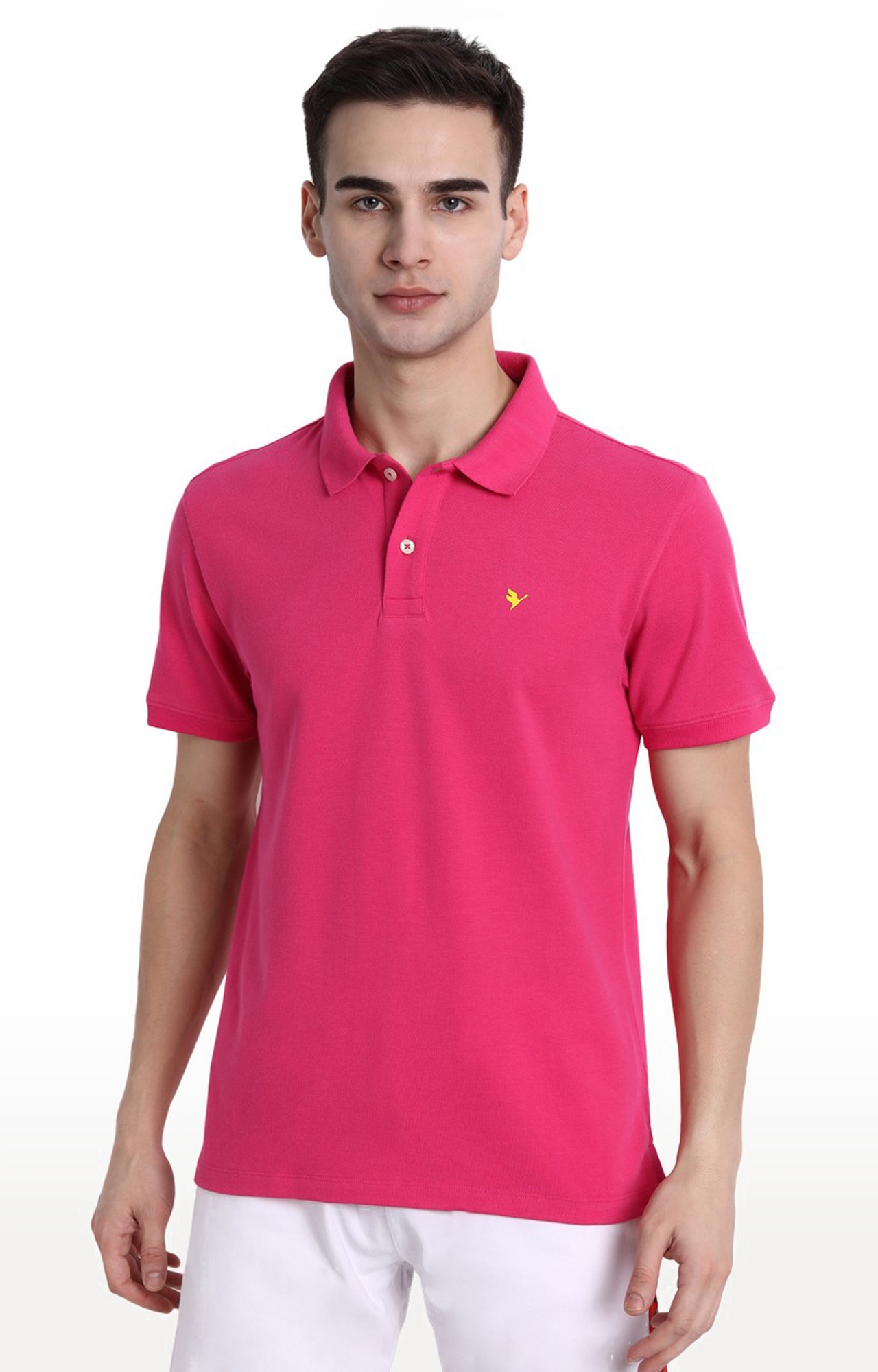 Am Swan | Men's Pink Cotton Blend Solid Polo T-Shirt 0