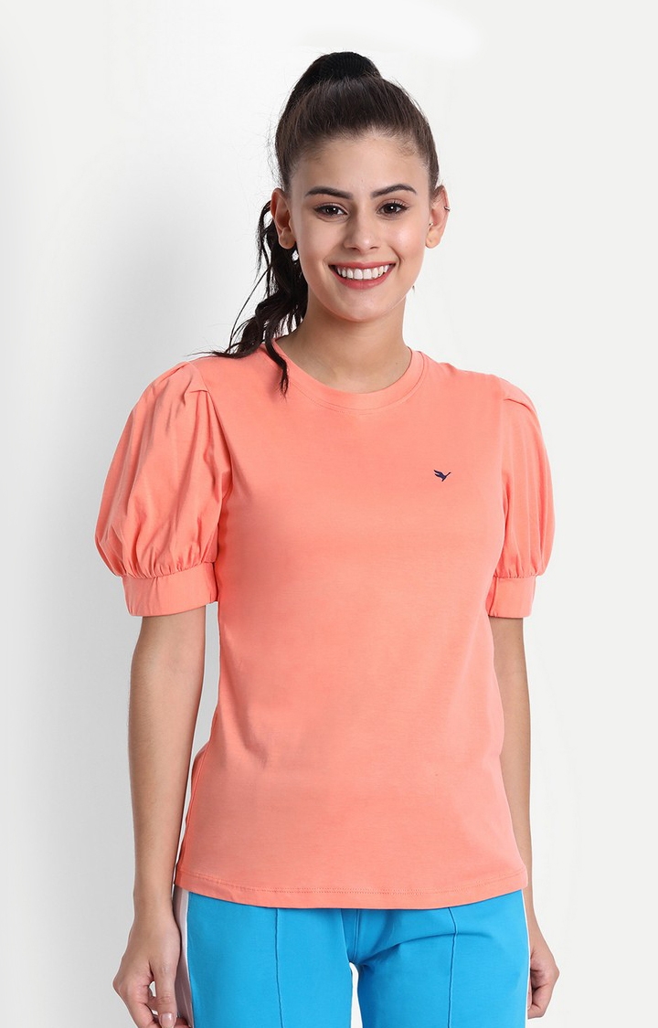 Am Swan | Women's Orange Cotton Solid Regular T-Shirt 0