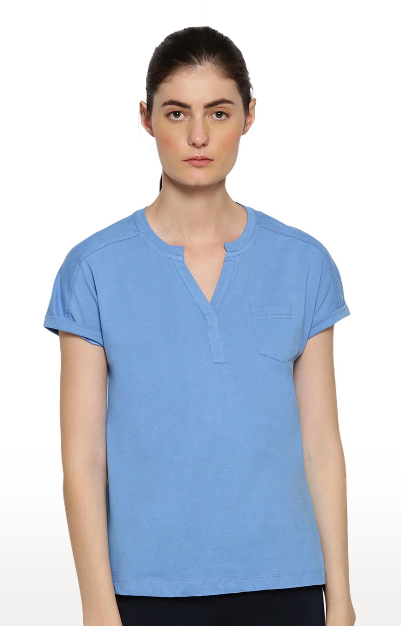 Women's Blue Cotton Solid Regular T-Shirt