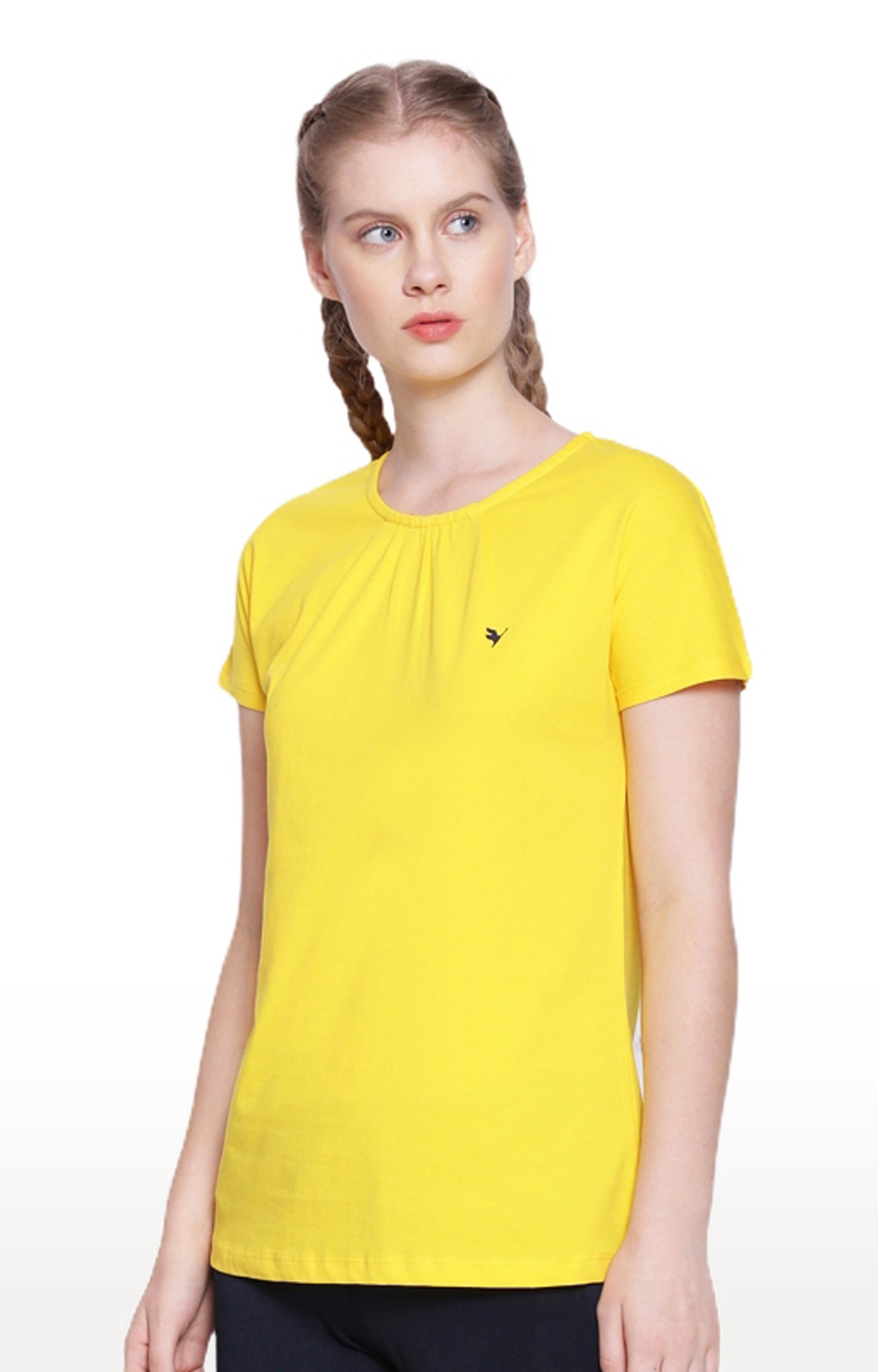 Am Swan | Women's Yellow Cotton Solid Regular T-Shirt