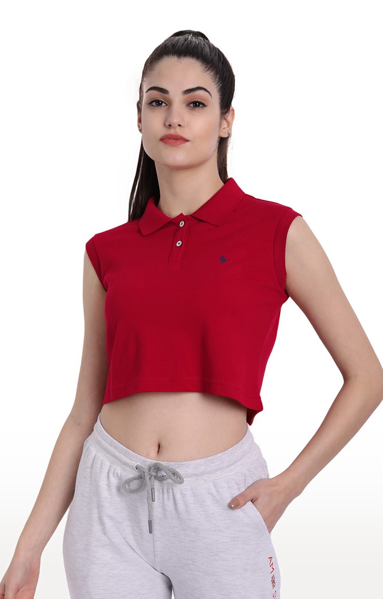 Am Swan | Women's Red Cotton Solid Crop Top