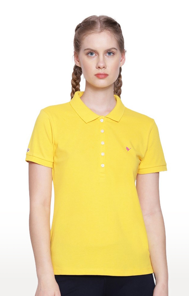 Women's Yellow Cotton Solid Polo T-Shirt