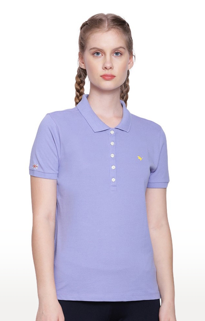 Am Swan | Women's Purple Cotton Solid Polo T-Shirt 0